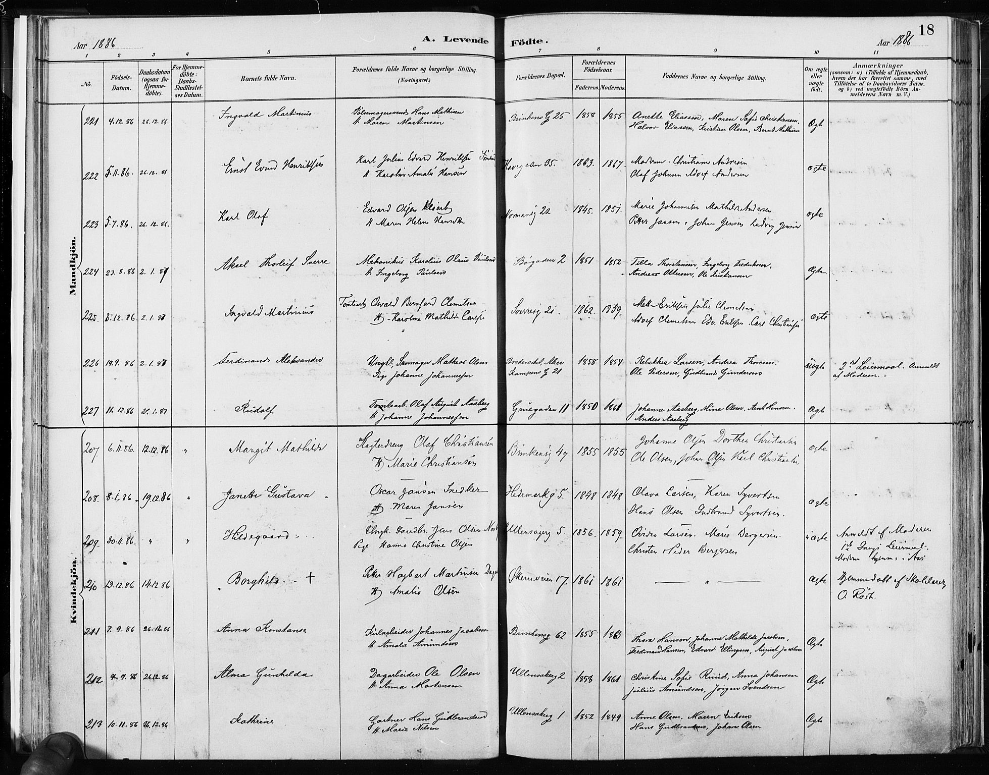 Kampen prestekontor Kirkebøker, AV/SAO-A-10853/F/Fa/L0003: Parish register (official) no. I 3, 1886-1892, p. 18