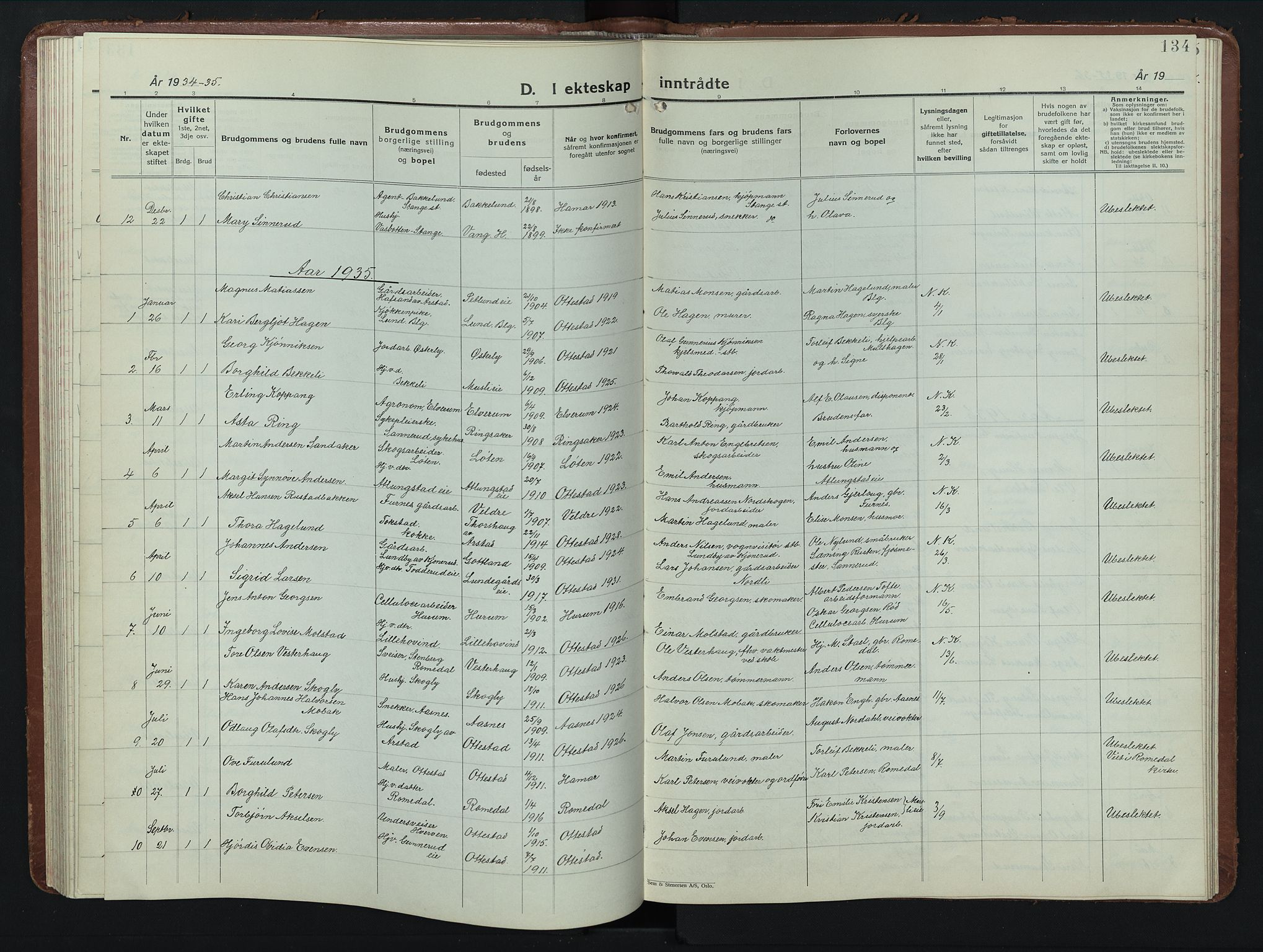 Stange prestekontor, AV/SAH-PREST-002/L/L0019: Parish register (copy) no. 19, 1929-1947, p. 134