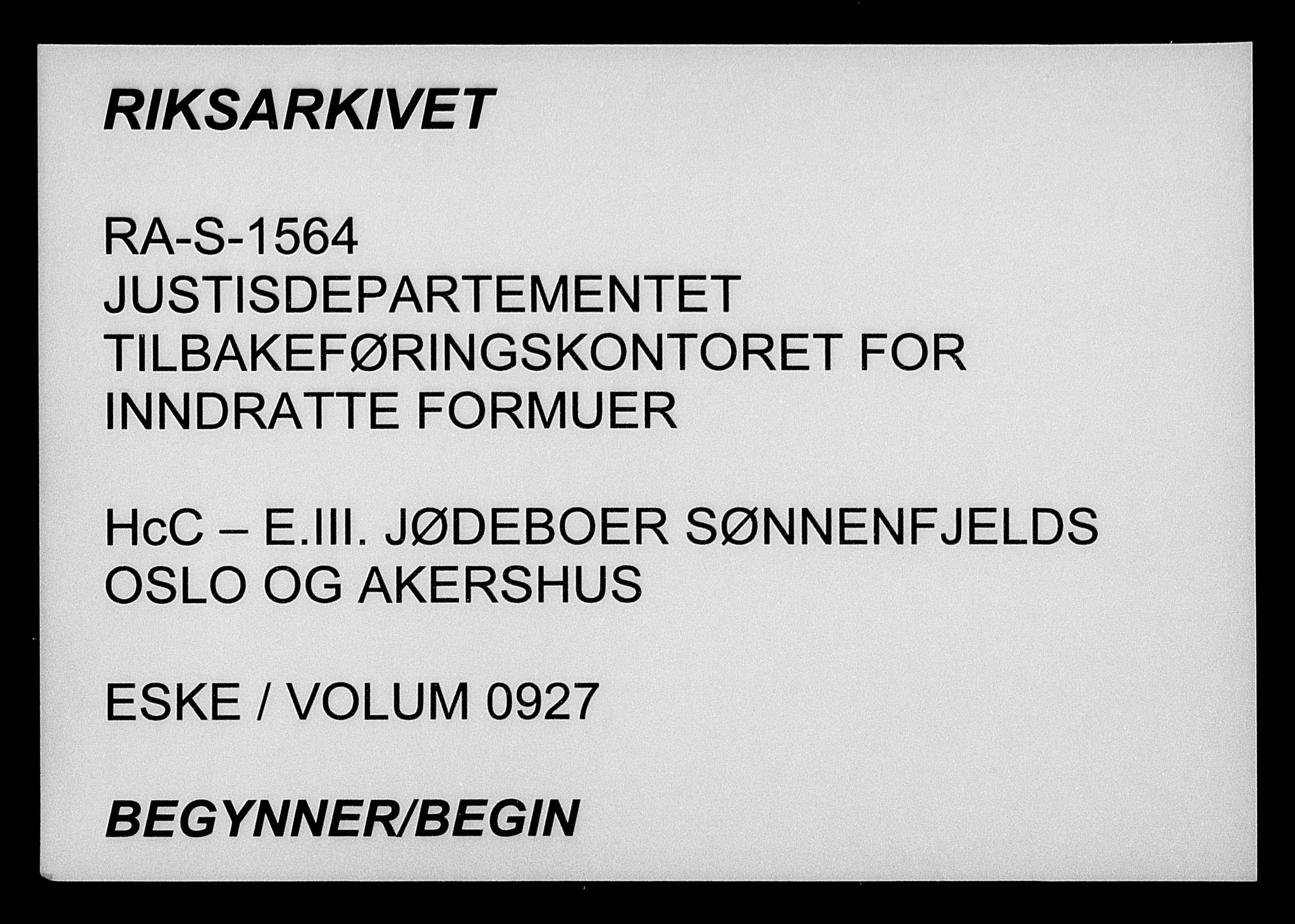 Justisdepartementet, Tilbakeføringskontoret for inndratte formuer, AV/RA-S-1564/H/Hc/Hcc/L0927: --, 1945-1947, p. 1