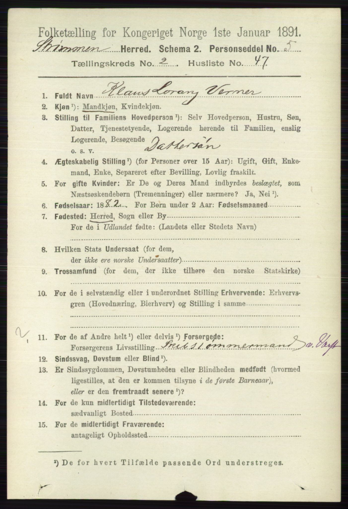 RA, 1891 census for 0711 Strømm, 1891, p. 984