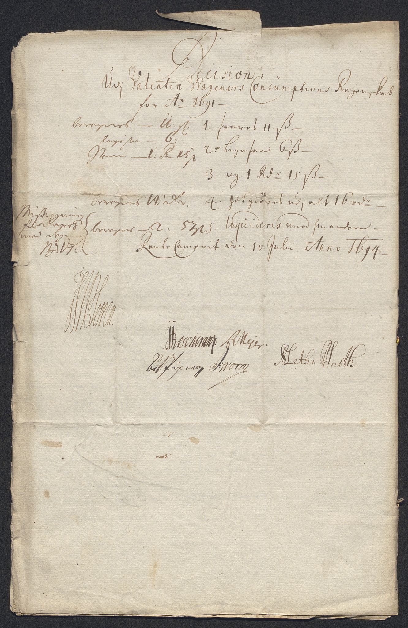 Rentekammeret inntil 1814, Reviderte regnskaper, Byregnskaper, RA/EA-4066/R/Ro/L0333: [O25] Konsumpsjonsregnskap, 1690-1704, p. 83