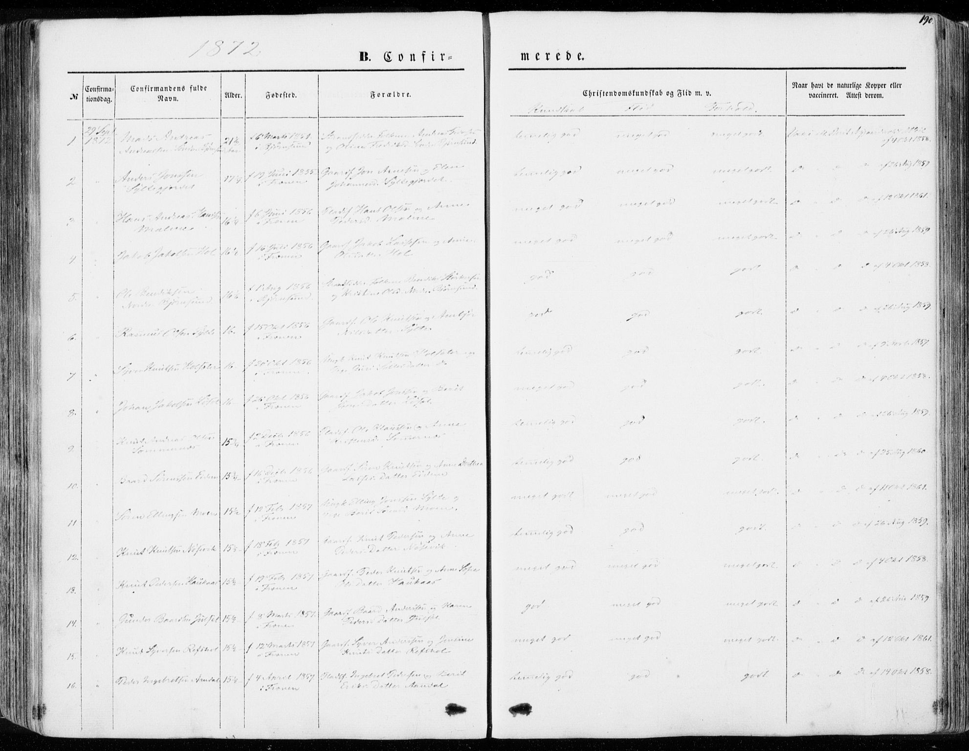 Ministerialprotokoller, klokkerbøker og fødselsregistre - Møre og Romsdal, SAT/A-1454/565/L0748: Parish register (official) no. 565A02, 1845-1872, p. 190