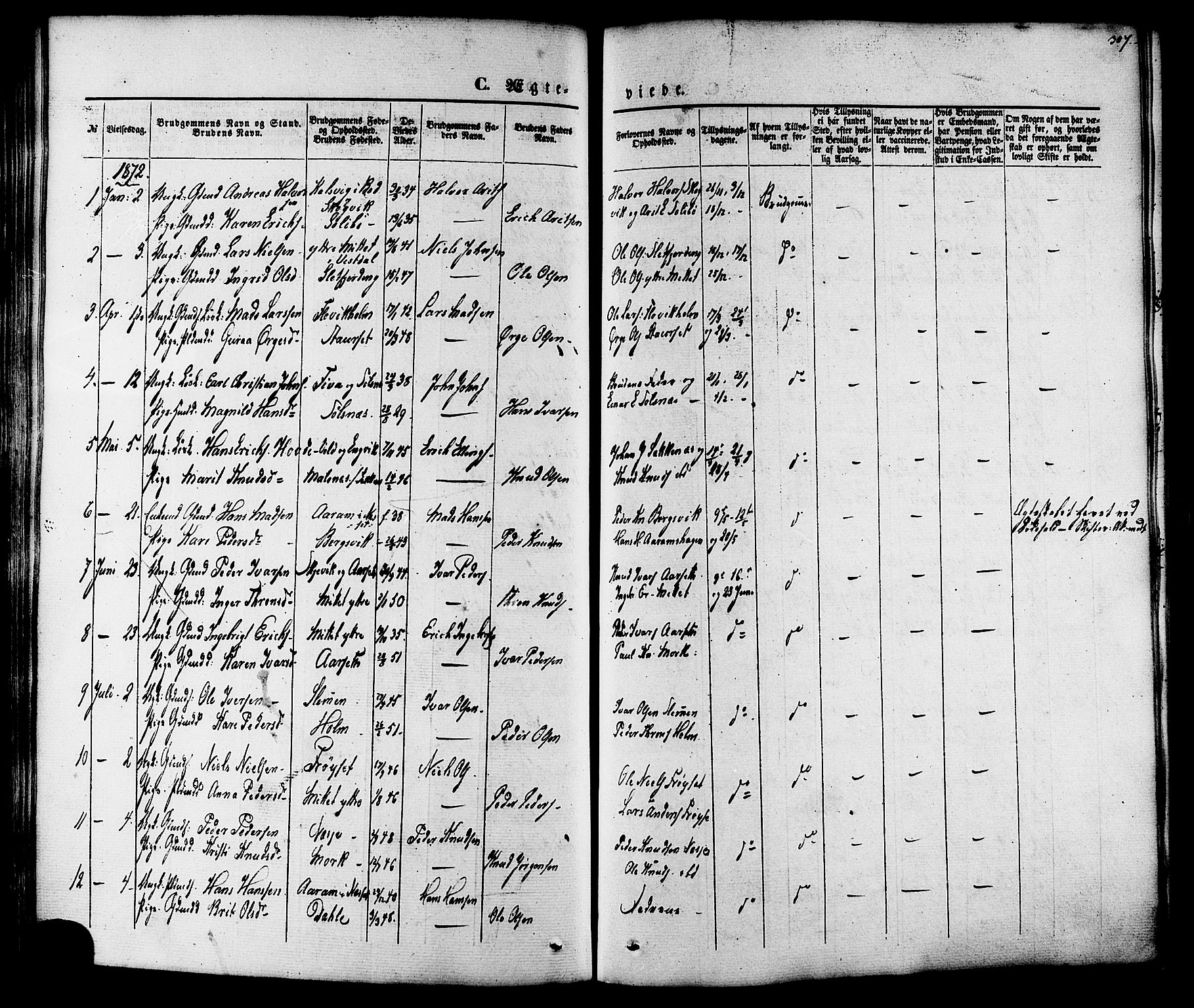 Ministerialprotokoller, klokkerbøker og fødselsregistre - Møre og Romsdal, SAT/A-1454/547/L0603: Parish register (official) no. 547A05, 1846-1877, p. 307