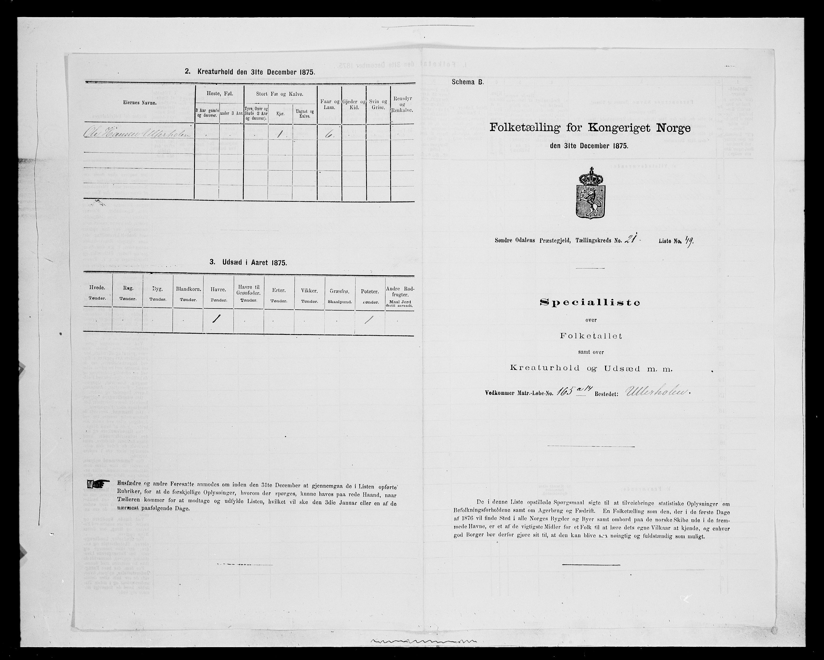 SAH, 1875 census for 0419P Sør-Odal, 1875, p. 1870