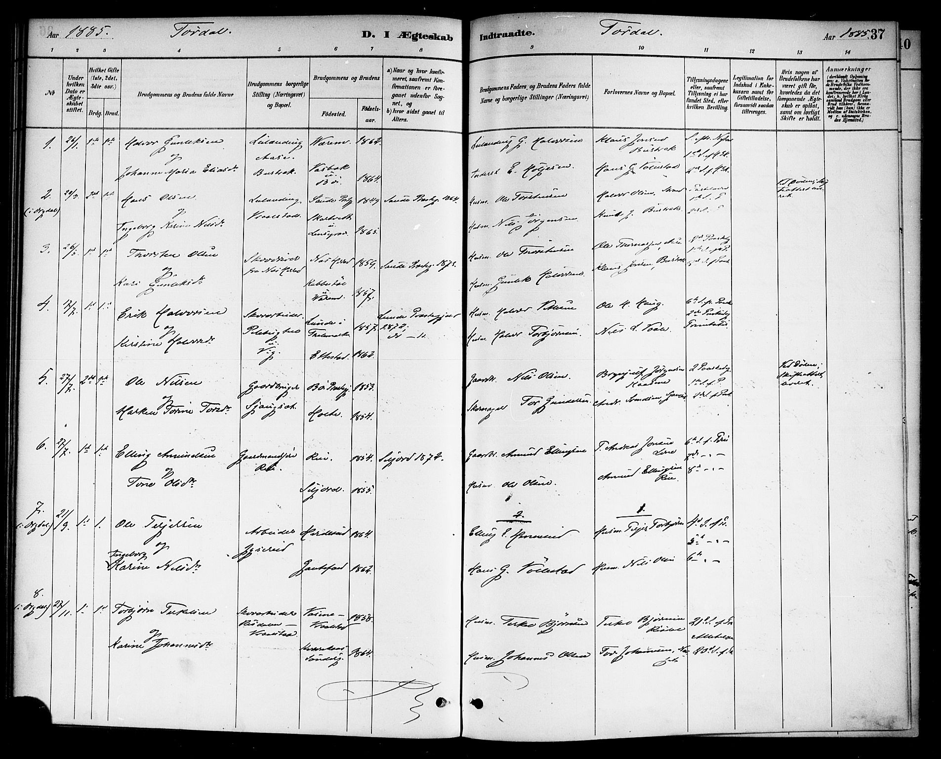Drangedal kirkebøker, SAKO/A-258/F/Fa/L0011: Parish register (official) no. 11 /2, 1885-1894, p. 37