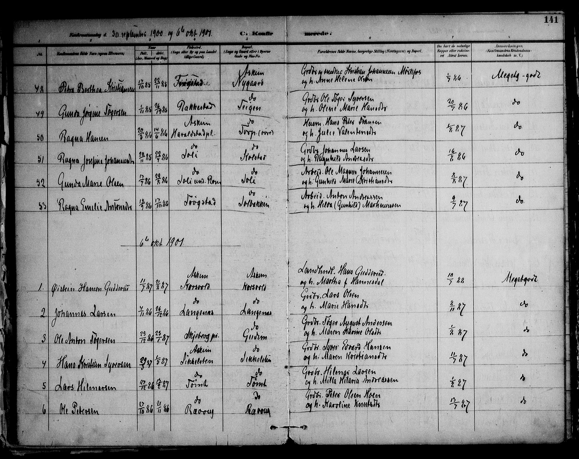 Askim prestekontor Kirkebøker, AV/SAO-A-10900/F/Fa/L0008: Parish register (official) no. 8, 1898-1912, p. 141