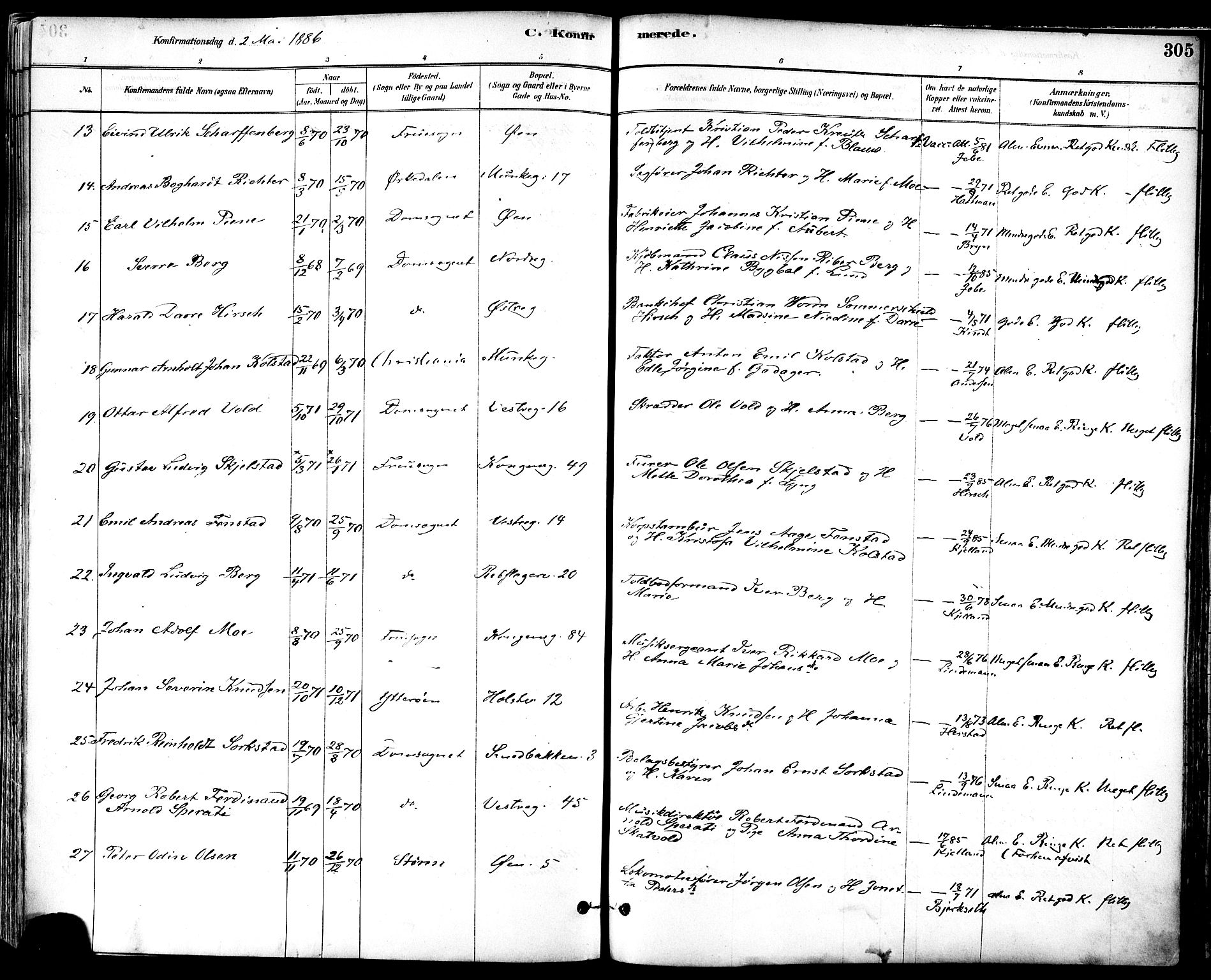 Ministerialprotokoller, klokkerbøker og fødselsregistre - Sør-Trøndelag, AV/SAT-A-1456/601/L0057: Parish register (official) no. 601A25, 1877-1891, p. 305