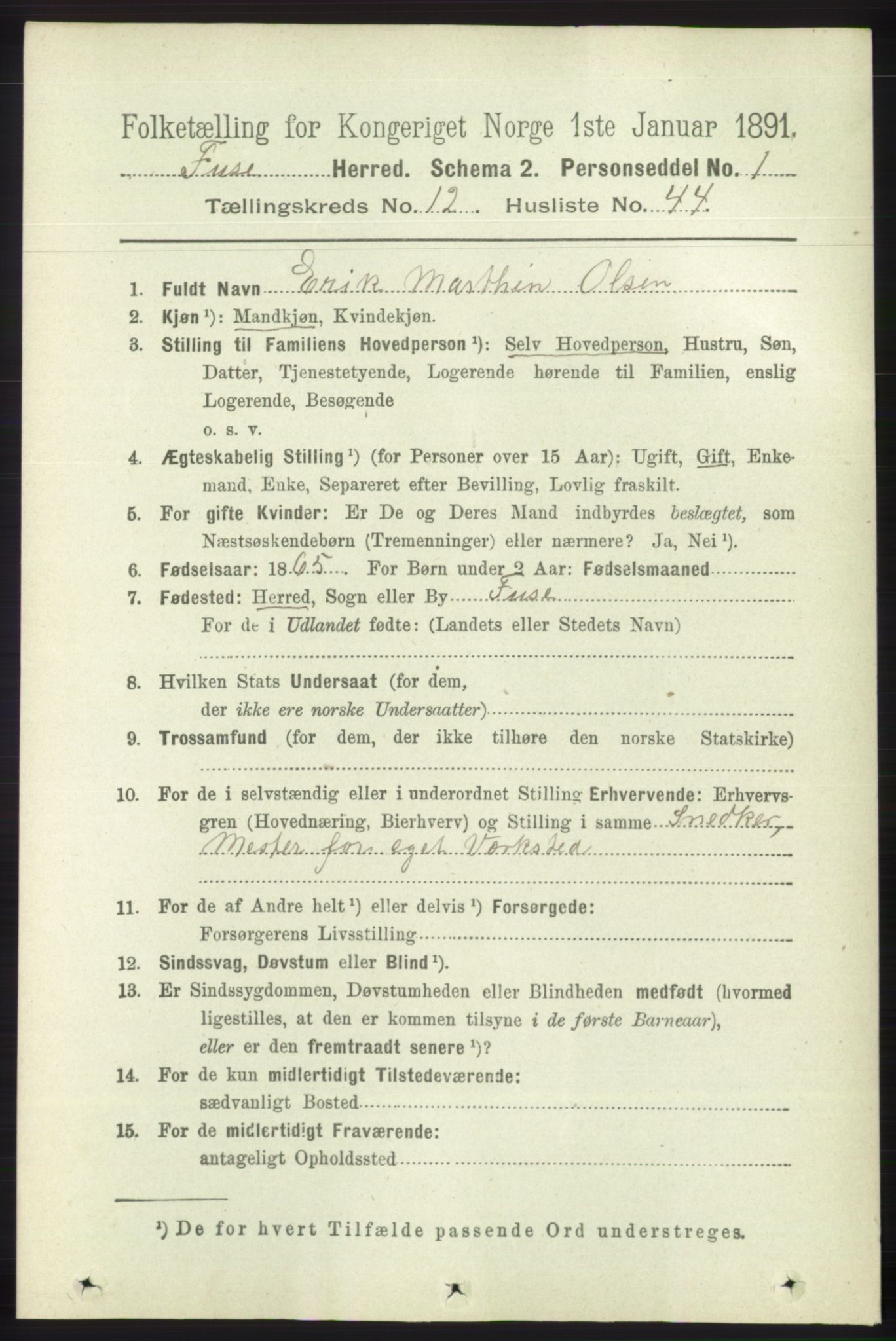 RA, 1891 census for 1241 Fusa, 1891, p. 2606