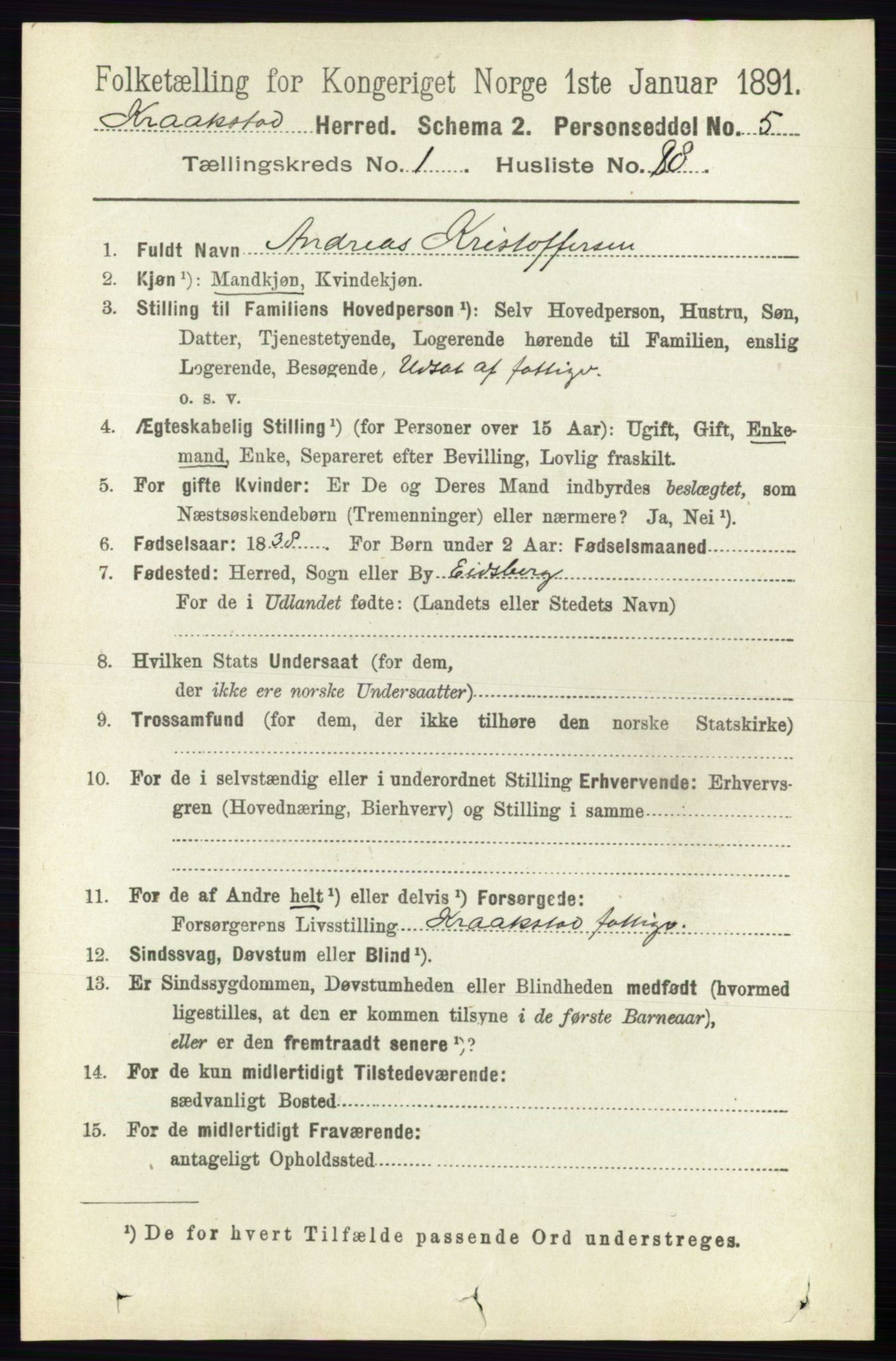 RA, 1891 census for 0212 Kråkstad, 1891, p. 671