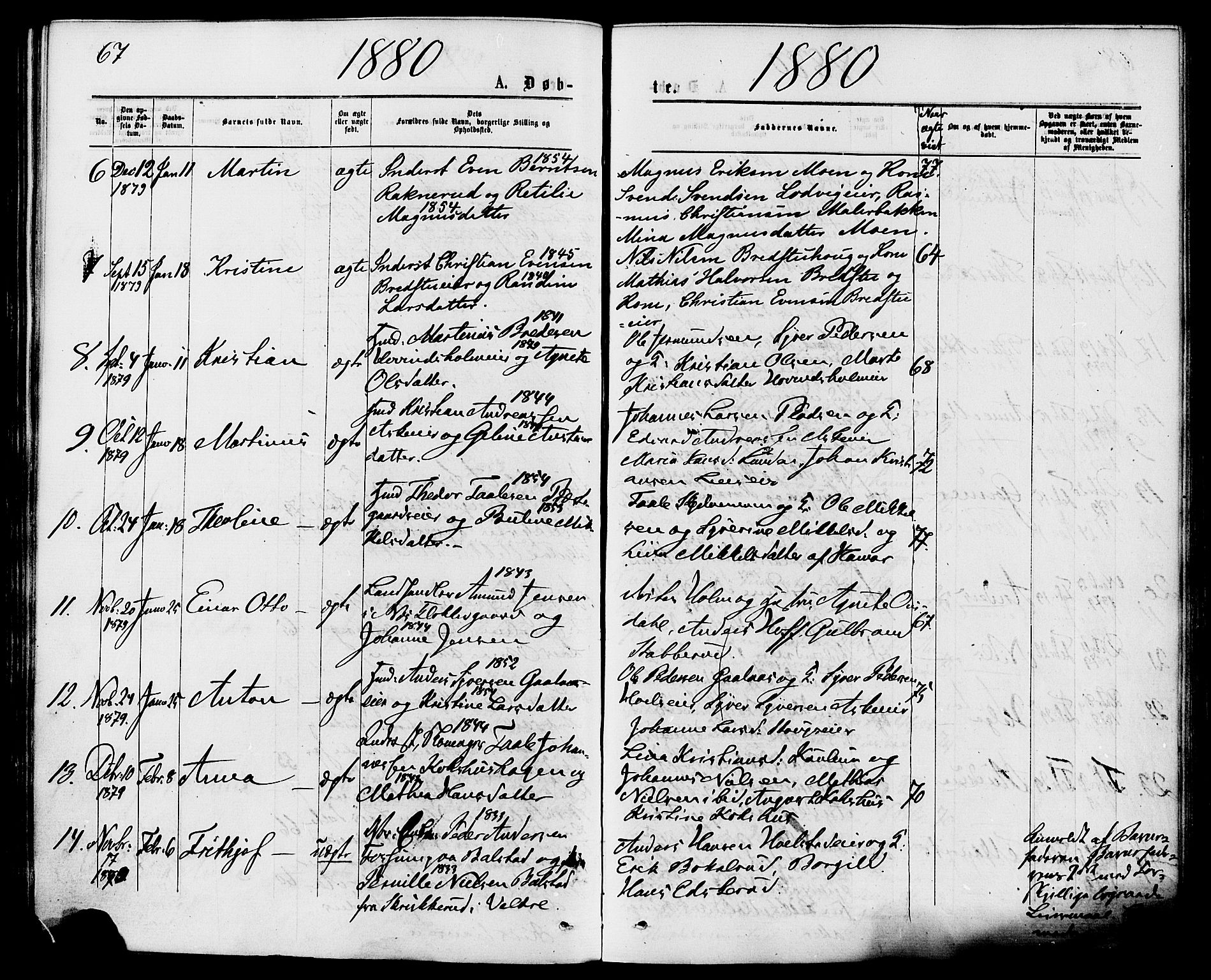 Nes prestekontor, Hedmark, AV/SAH-PREST-020/K/Ka/L0005: Parish register (official) no. 5, 1872-1886, p. 67