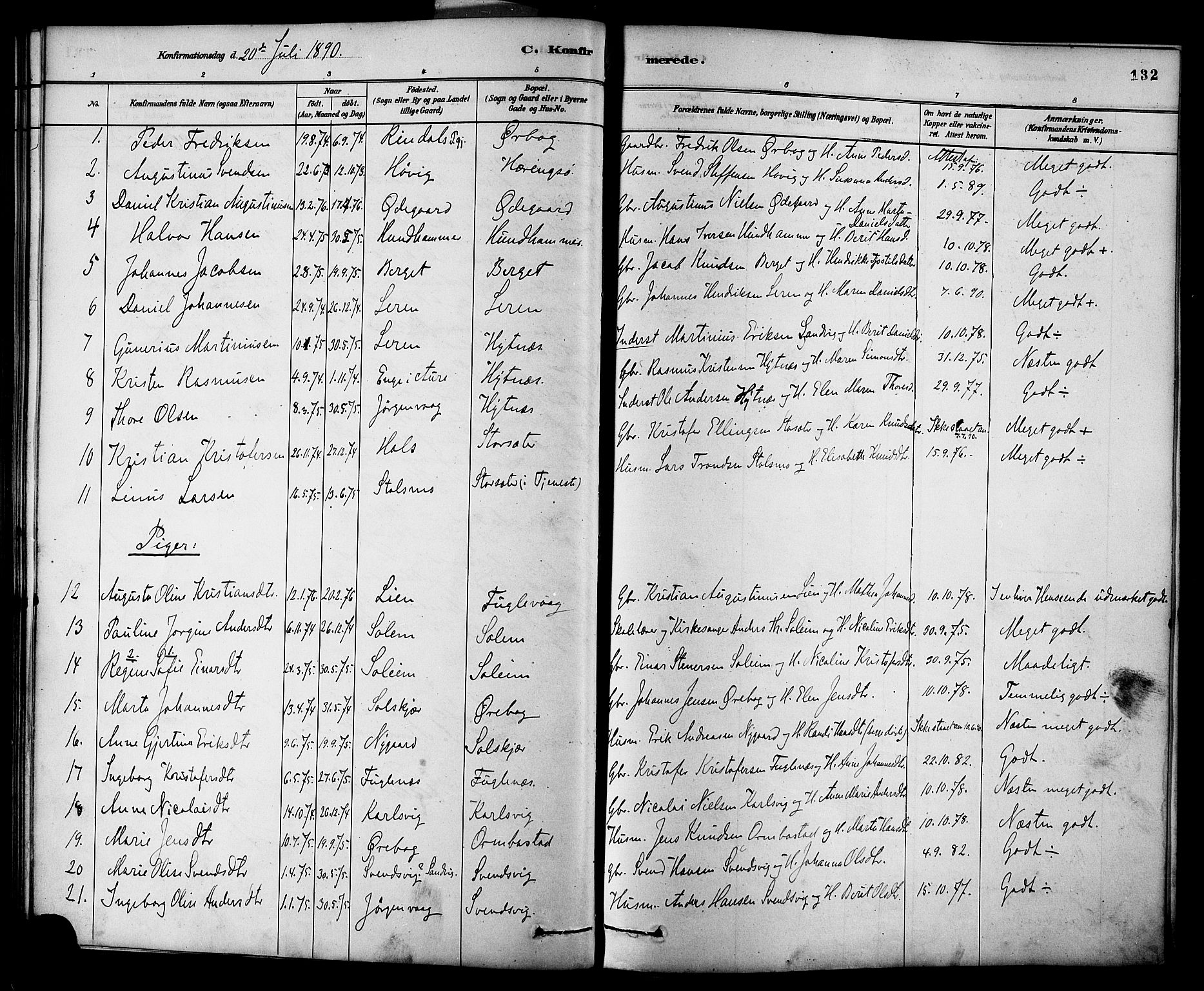 Ministerialprotokoller, klokkerbøker og fødselsregistre - Møre og Romsdal, AV/SAT-A-1454/577/L0896: Parish register (official) no. 577A03, 1880-1898, p. 132