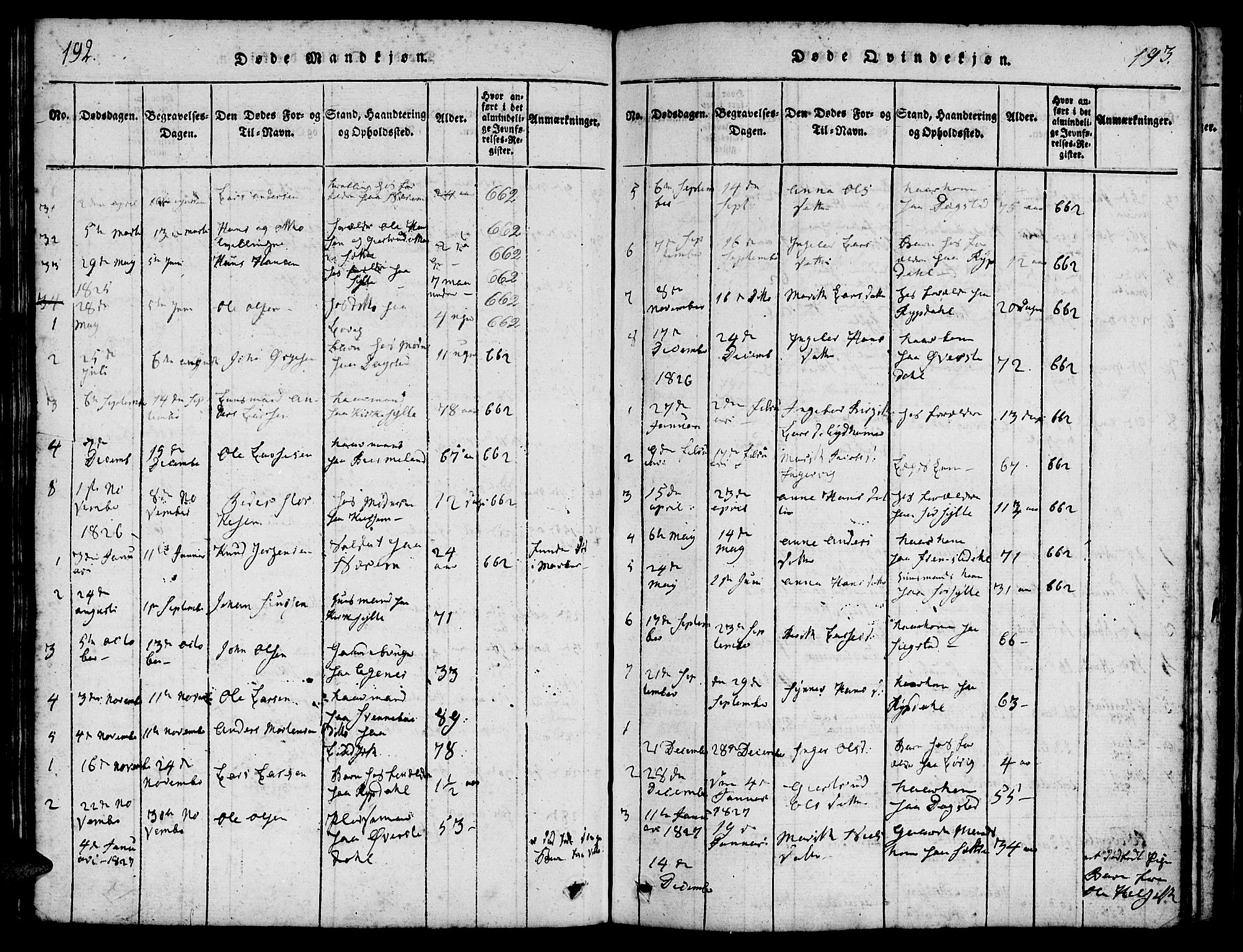 Ministerialprotokoller, klokkerbøker og fødselsregistre - Møre og Romsdal, AV/SAT-A-1454/541/L0544: Parish register (official) no. 541A01, 1818-1847, p. 192-193