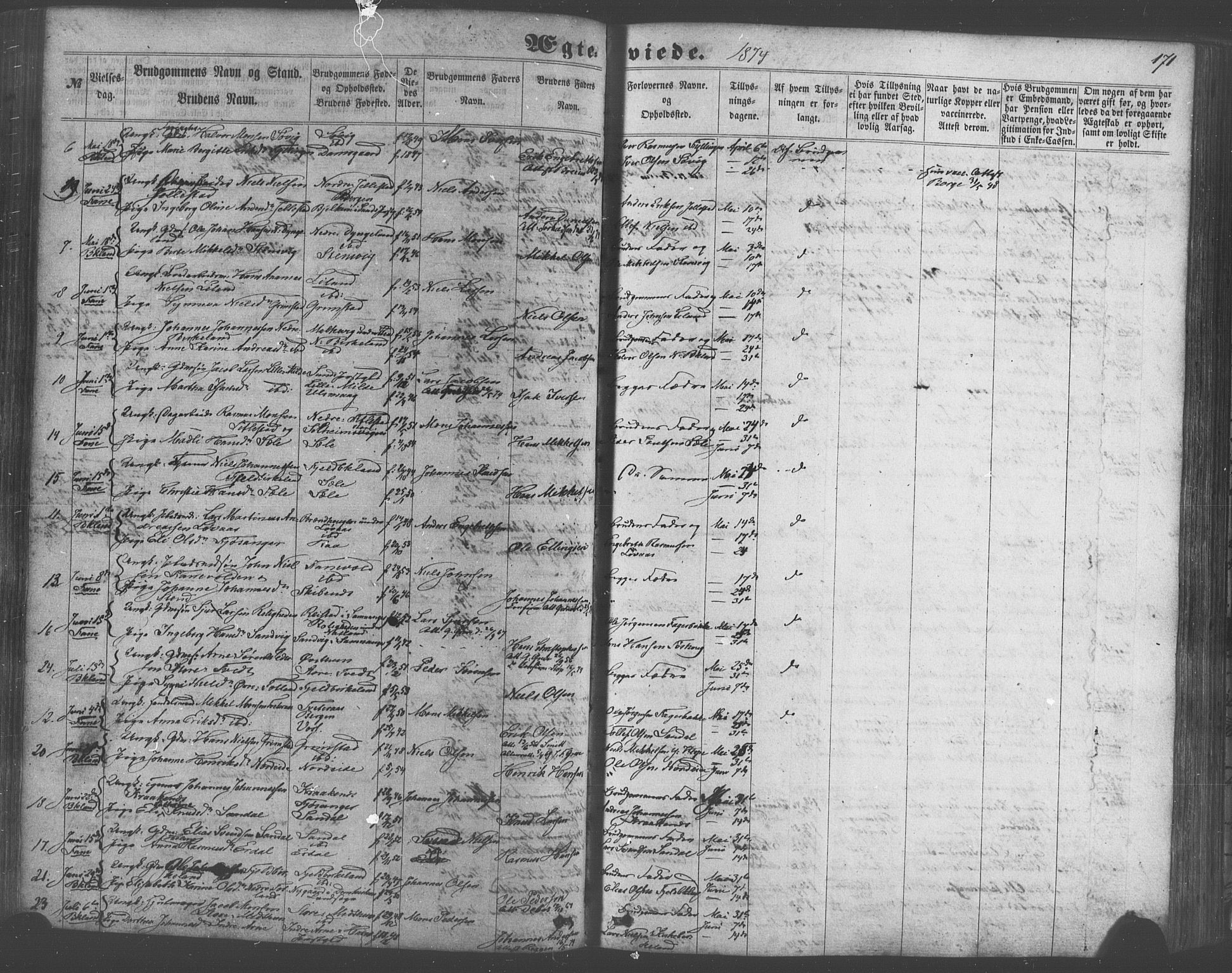 Fana Sokneprestembete, SAB/A-75101/H/Haa/Haaa/L0012: Parish register (official) no. A 12, 1862-1878, p. 171