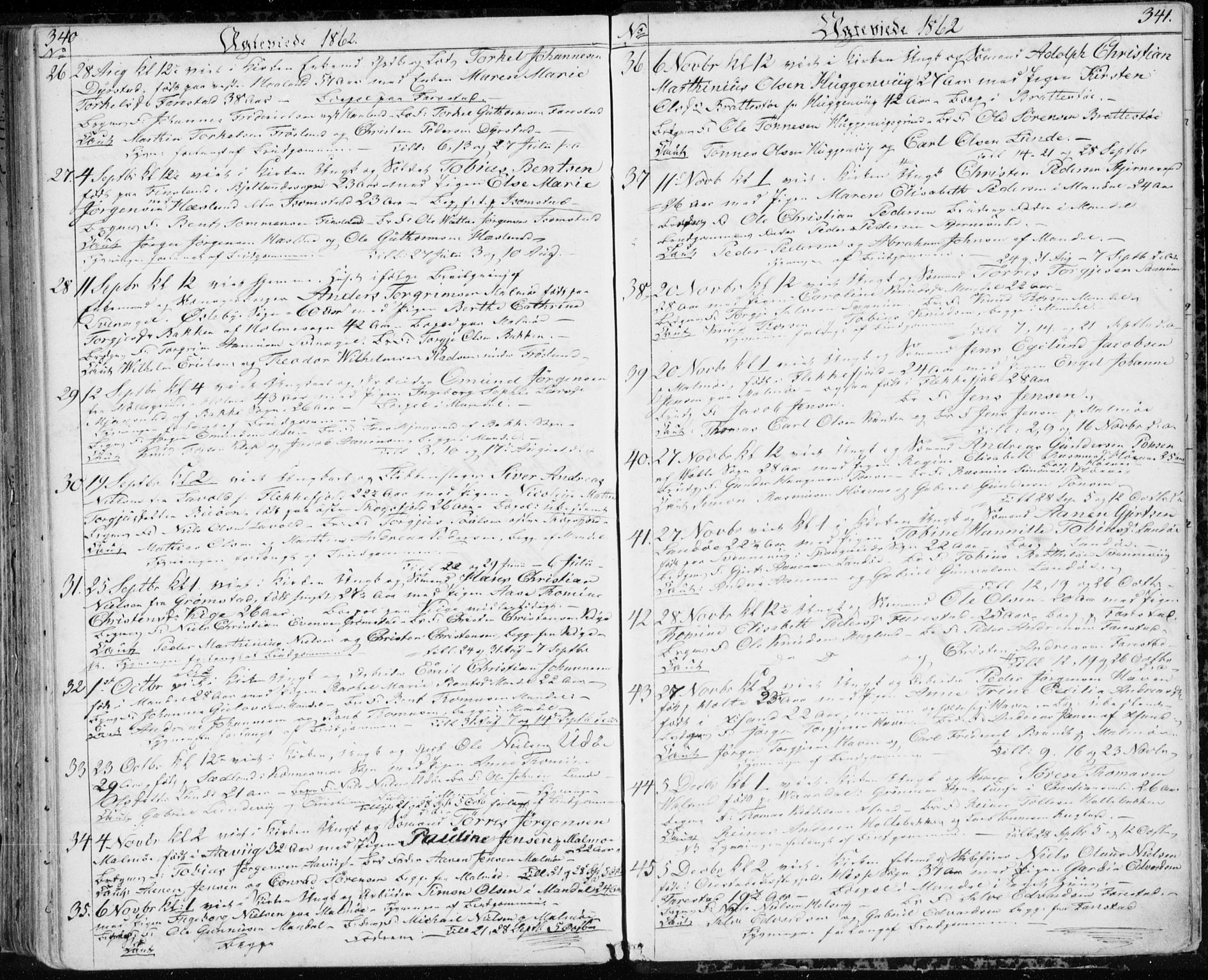 Mandal sokneprestkontor, AV/SAK-1111-0030/F/Fb/Fba/L0008: Parish register (copy) no. B 2, 1854-1868, p. 340-341