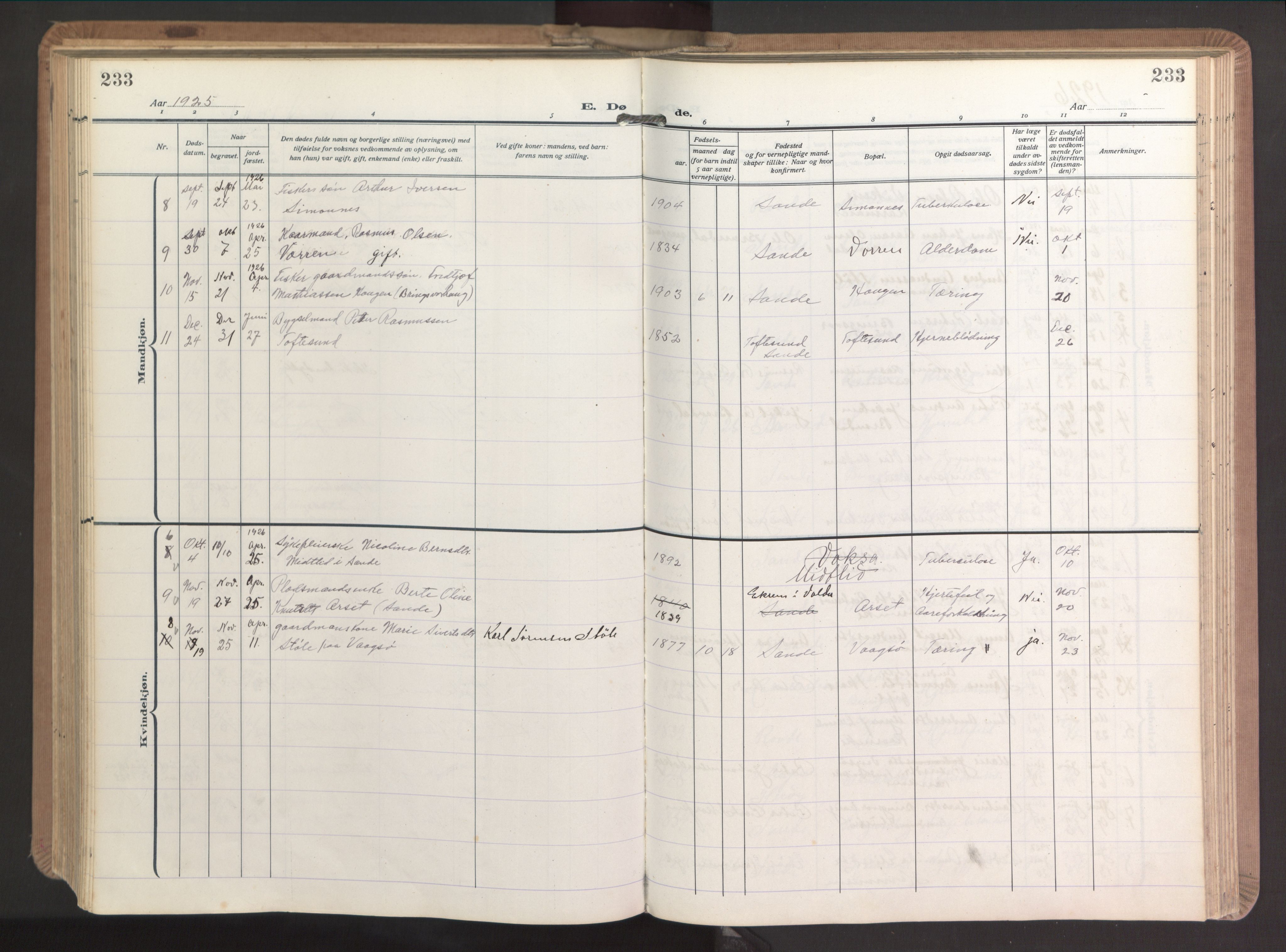 Ministerialprotokoller, klokkerbøker og fødselsregistre - Møre og Romsdal, AV/SAT-A-1454/503/L0044: Parish register (official) no. 503A12, 1918-1931, p. 233