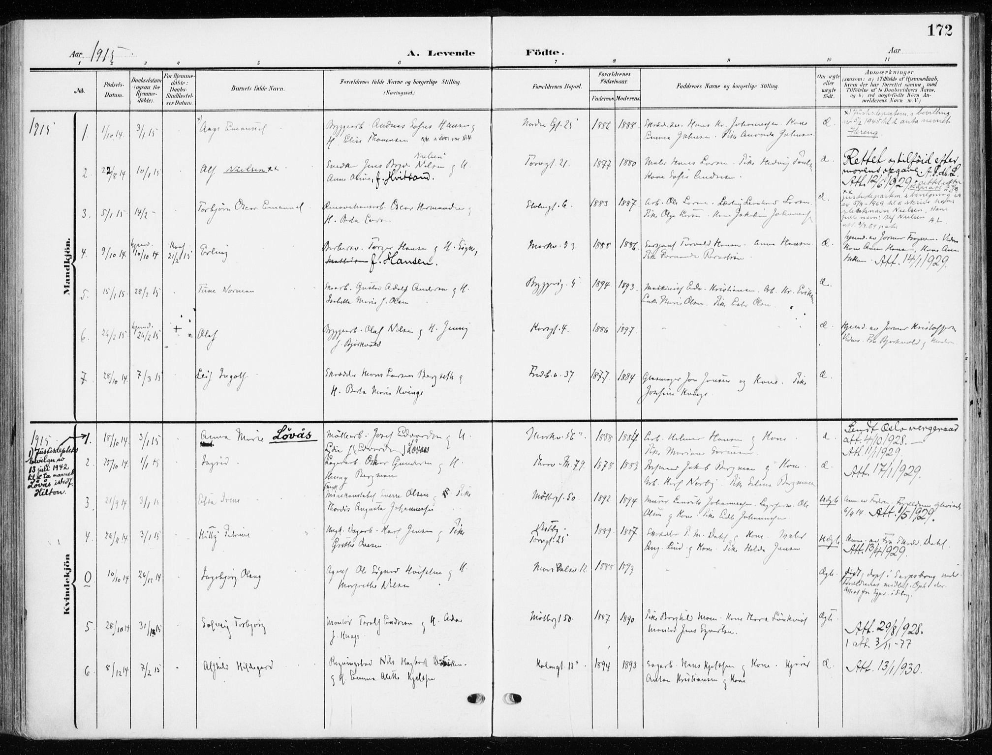 Jakob prestekontor Kirkebøker, SAO/A-10850/F/Fa/L0005b: Parish register (official) no. 5b, 1904-1922, p. 172