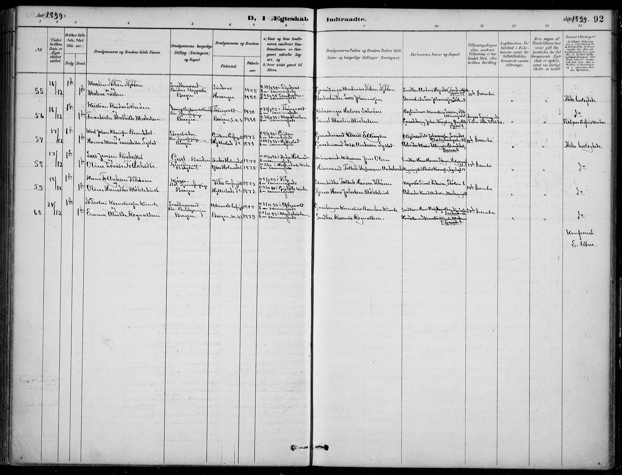 Mariakirken Sokneprestembete, AV/SAB-A-76901/H/Hab/L0008: Parish register (copy) no. A 8, 1889-1908, p. 92