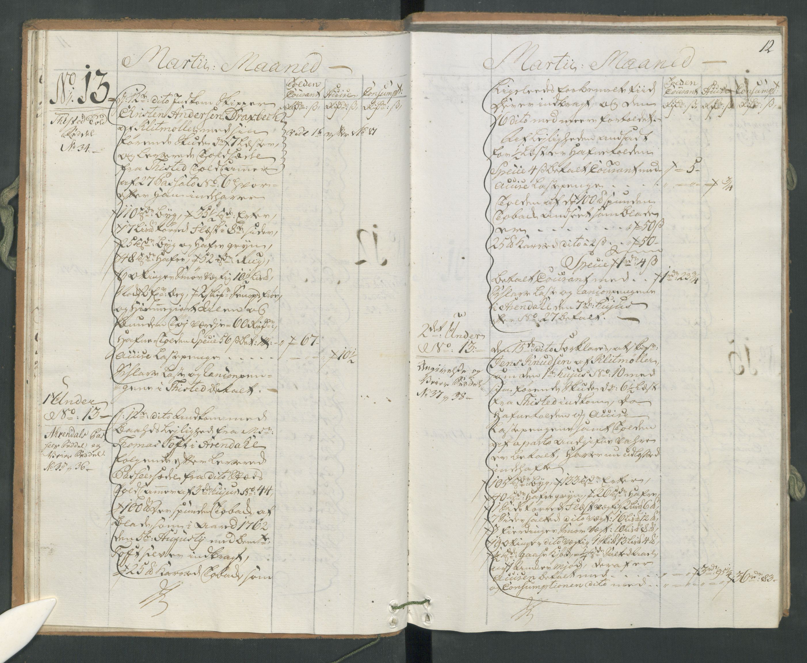 Generaltollkammeret, tollregnskaper, AV/RA-EA-5490/R17/L0025/0001: Tollregnskaper Mandal / Inngående hovedtollbok, 1764, p. 11b-12a
