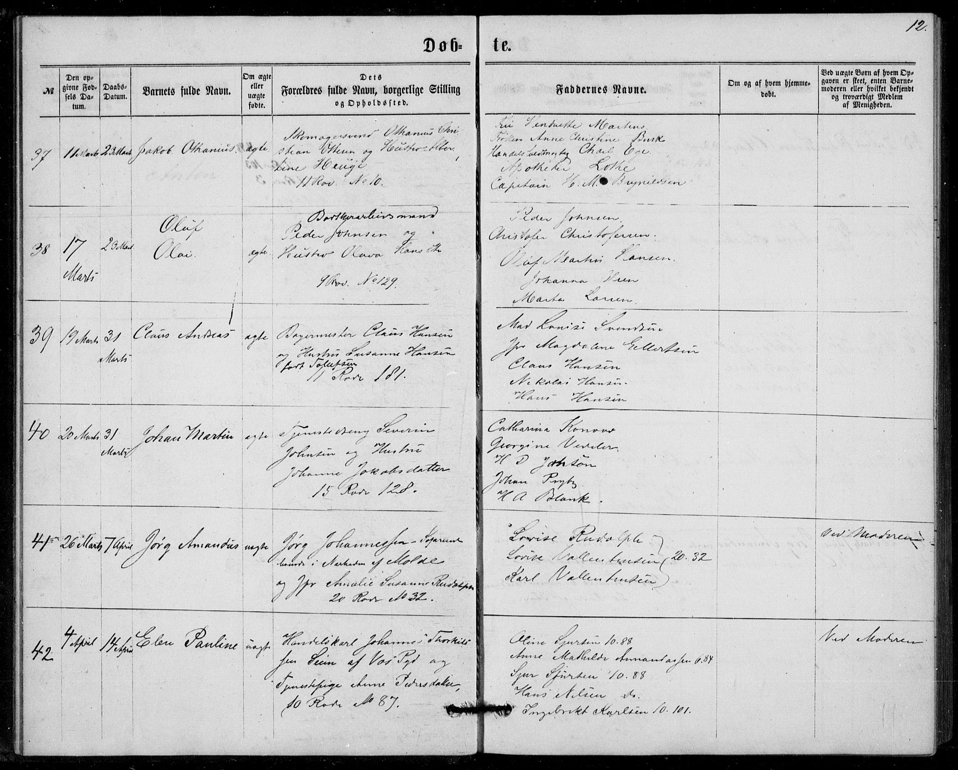 Fødselsstiftelsens sokneprestembete, ført av overlegen*, SAB/-: Parish register (official) no. A 1, 1863-1883, p. 12