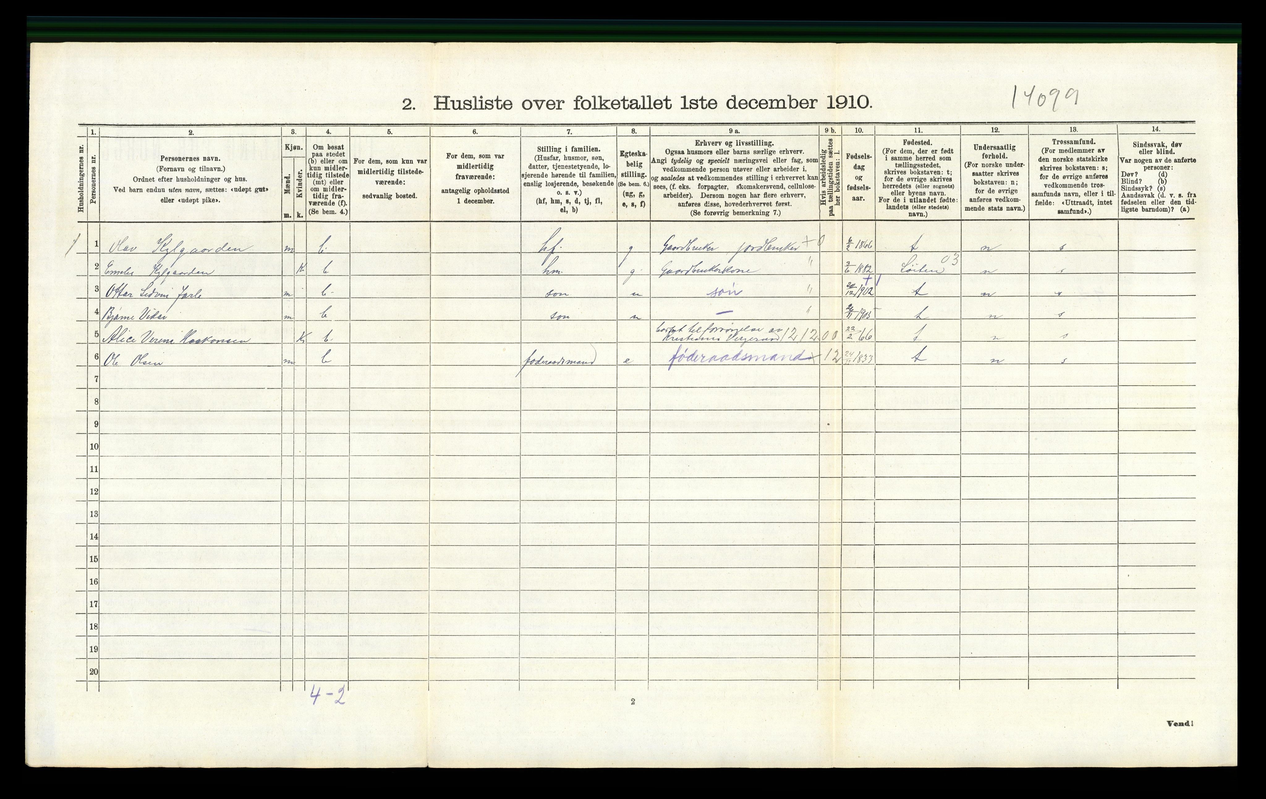 RA, 1910 census for Vang, 1910, p. 1648