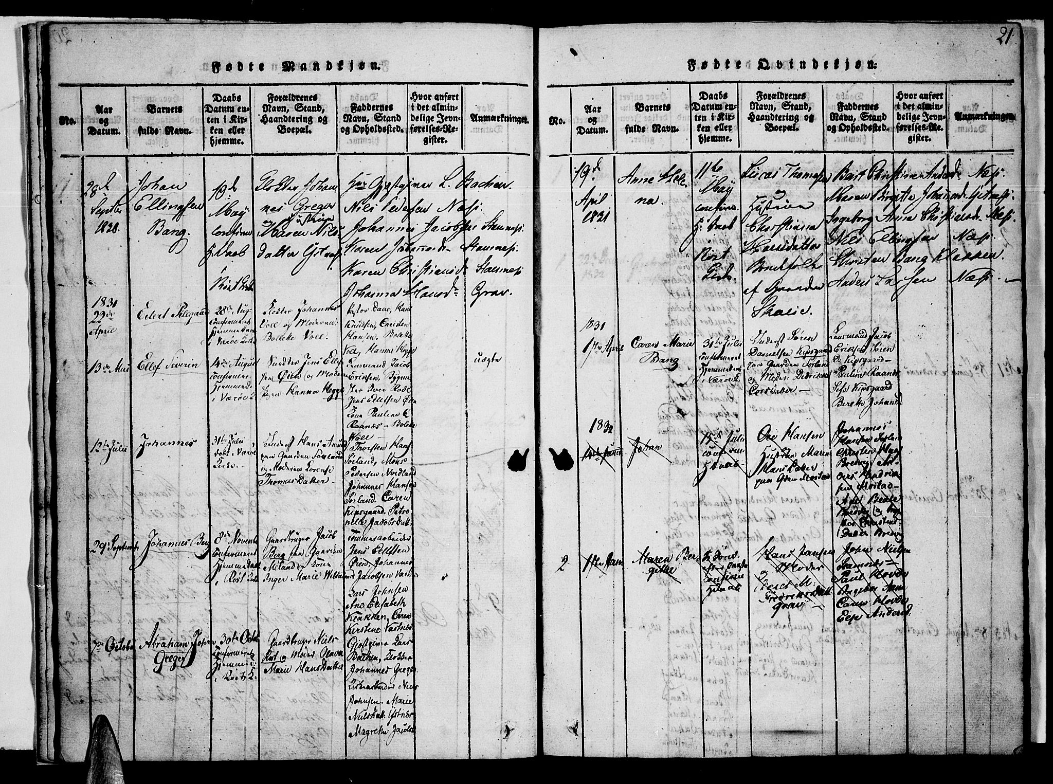 Ministerialprotokoller, klokkerbøker og fødselsregistre - Nordland, AV/SAT-A-1459/807/L0120: Parish register (official) no. 807A03, 1821-1848, p. 21