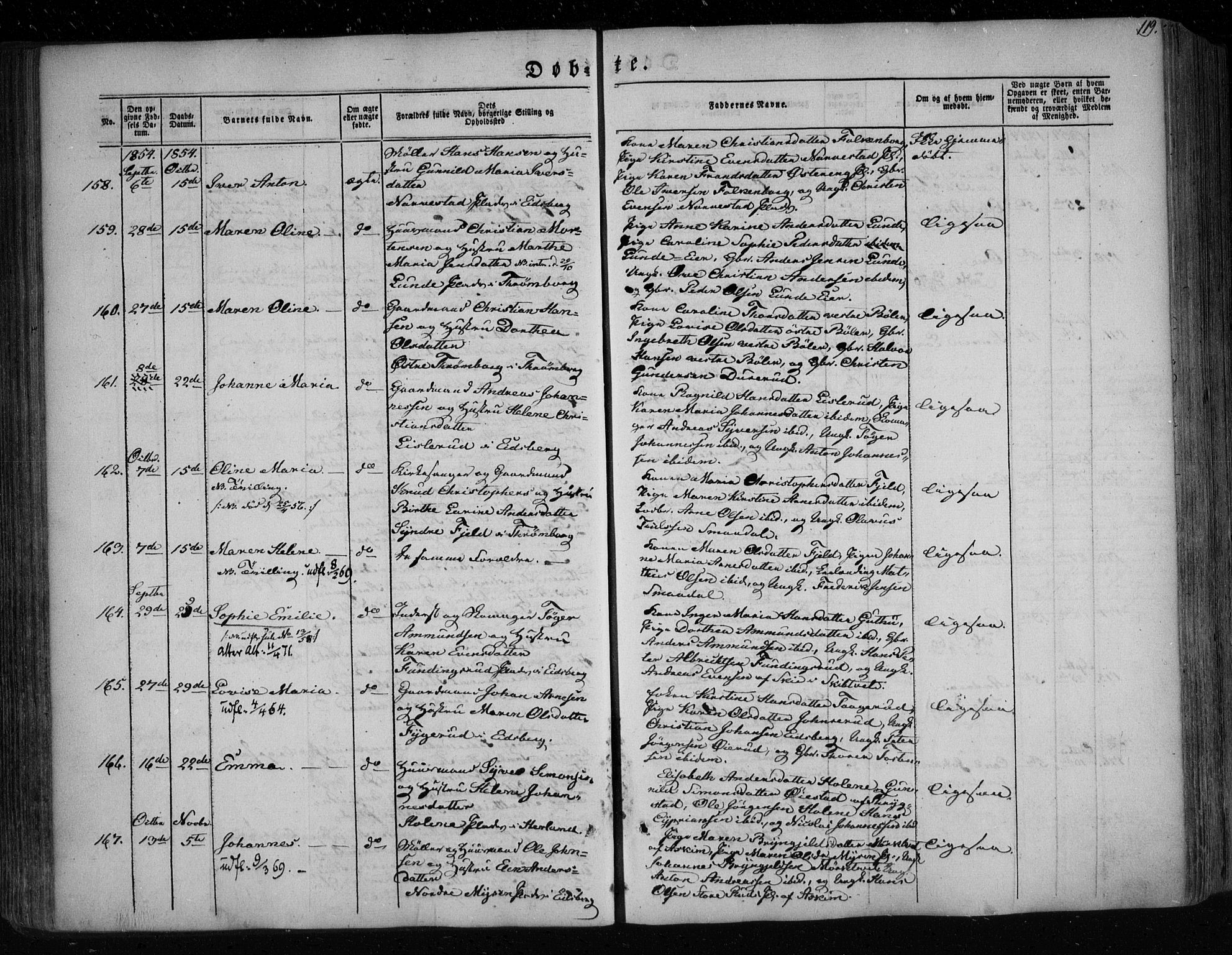 Eidsberg prestekontor Kirkebøker, AV/SAO-A-10905/F/Fa/L0009: Parish register (official) no. I 9, 1849-1856, p. 119