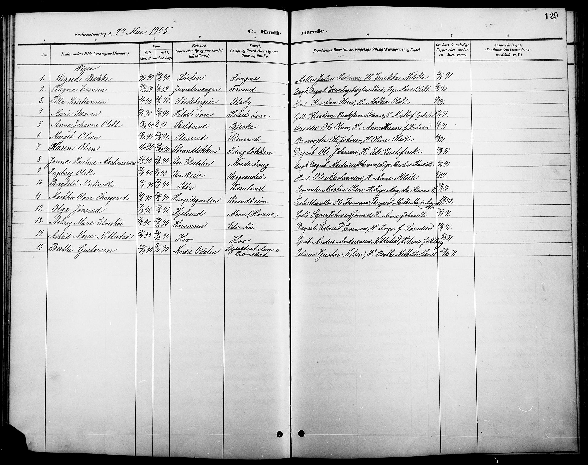 Stange prestekontor, SAH/PREST-002/L/L0011: Parish register (copy) no. 11, 1895-1917, p. 129