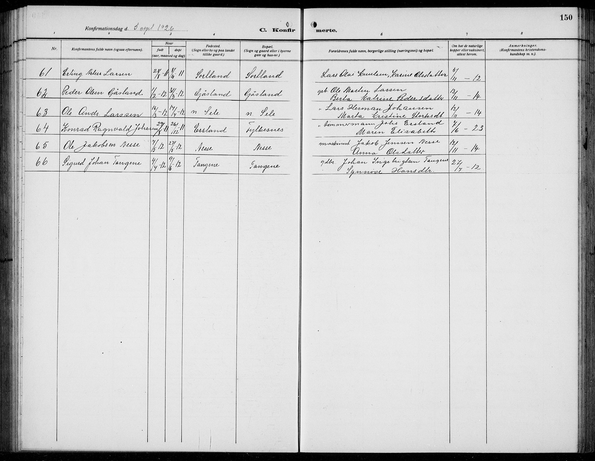 Finnås sokneprestembete, AV/SAB-A-99925/H/Ha/Hab/Habb/L0006: Parish register (copy) no. B 6, 1920-1936, p. 150