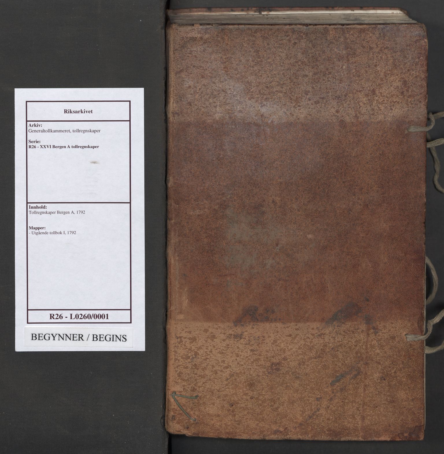 Generaltollkammeret, tollregnskaper, AV/RA-EA-5490/R26/L0260/0001: Tollregnskaper Bergen A / Utgående tollbok I, 1790-1792
