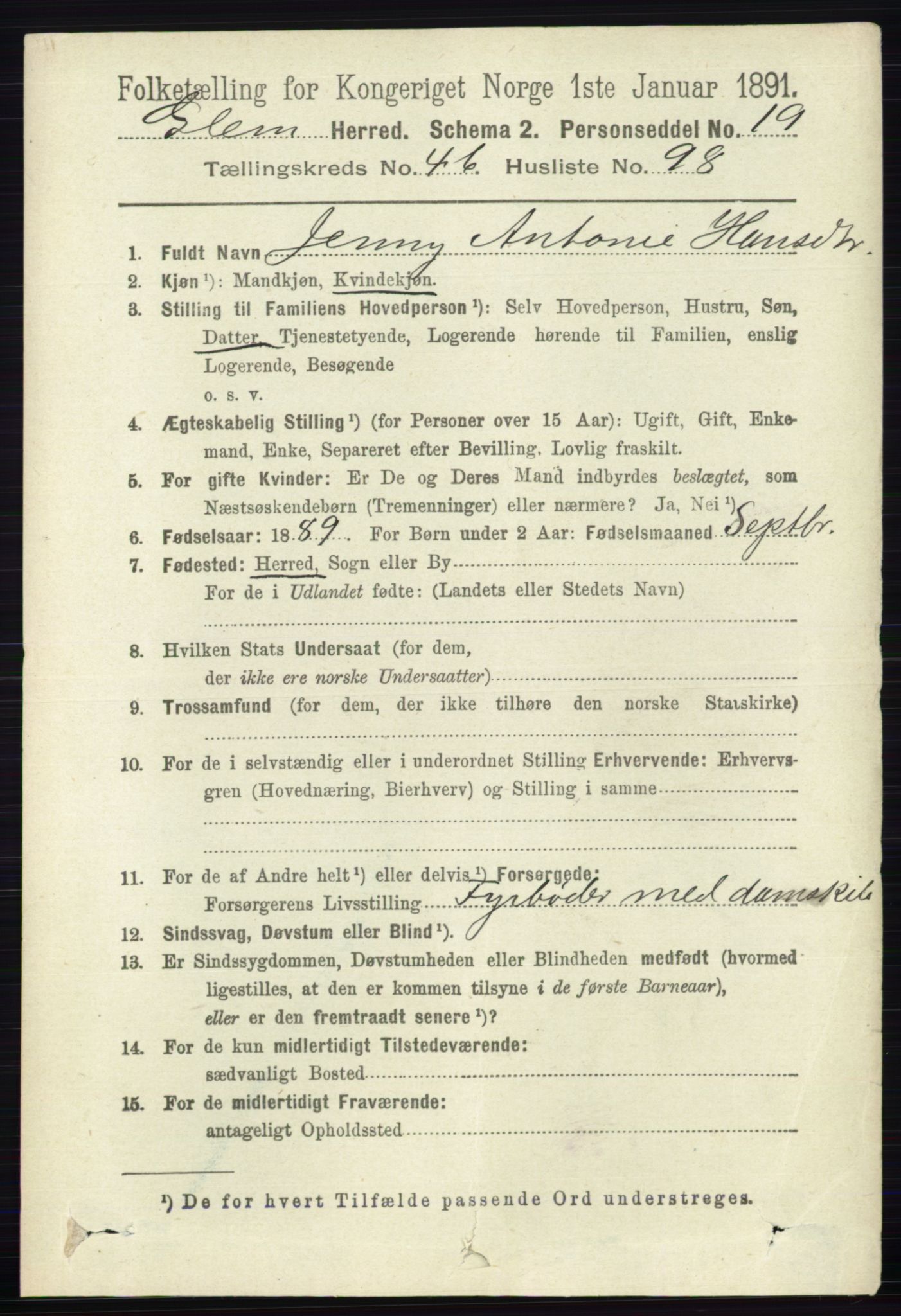 RA, 1891 census for 0132 Glemmen, 1891, p. 5895