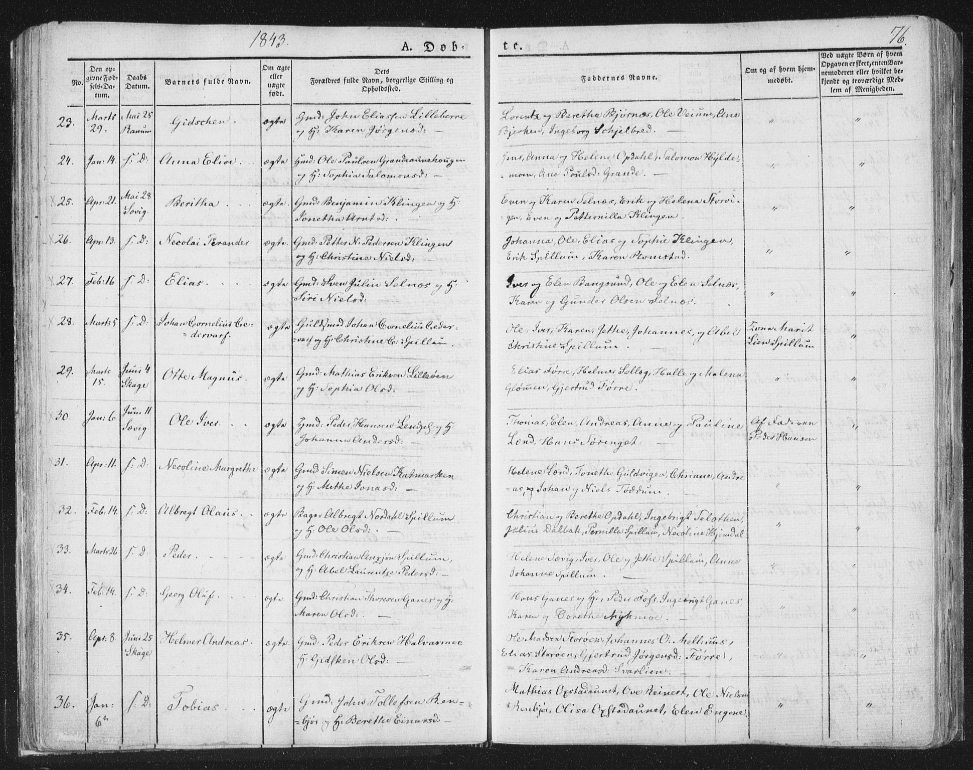 Ministerialprotokoller, klokkerbøker og fødselsregistre - Nord-Trøndelag, AV/SAT-A-1458/764/L0551: Parish register (official) no. 764A07a, 1824-1864, p. 76