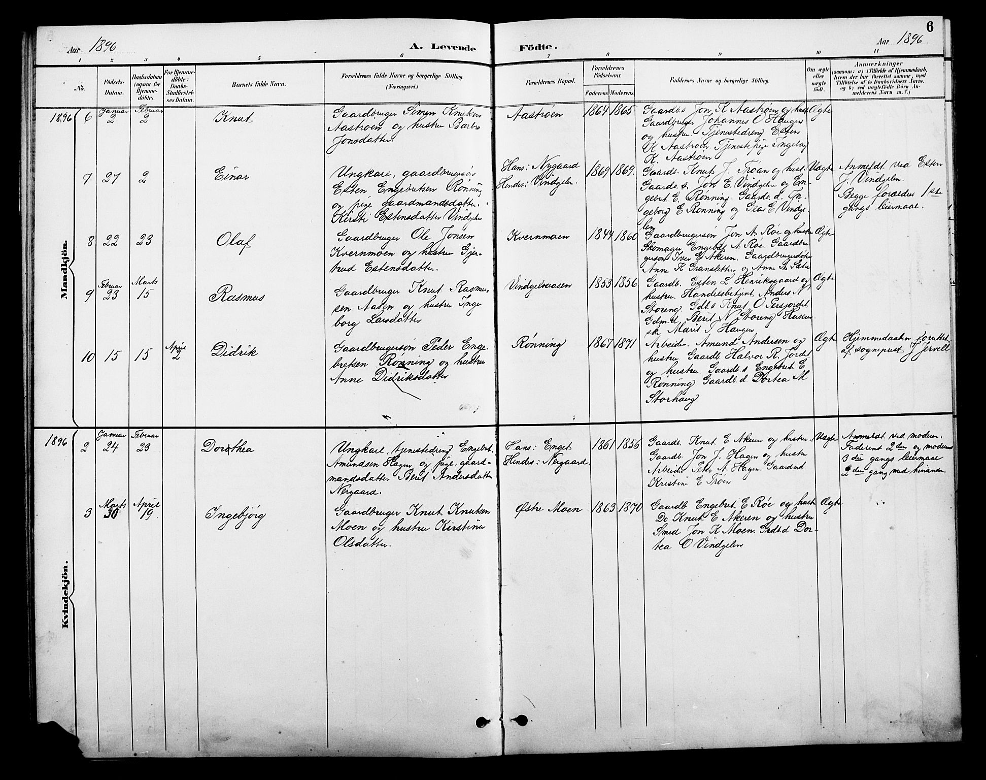 Tolga prestekontor, SAH/PREST-062/L/L0010: Parish register (copy) no. 10, 1894-1918, p. 6