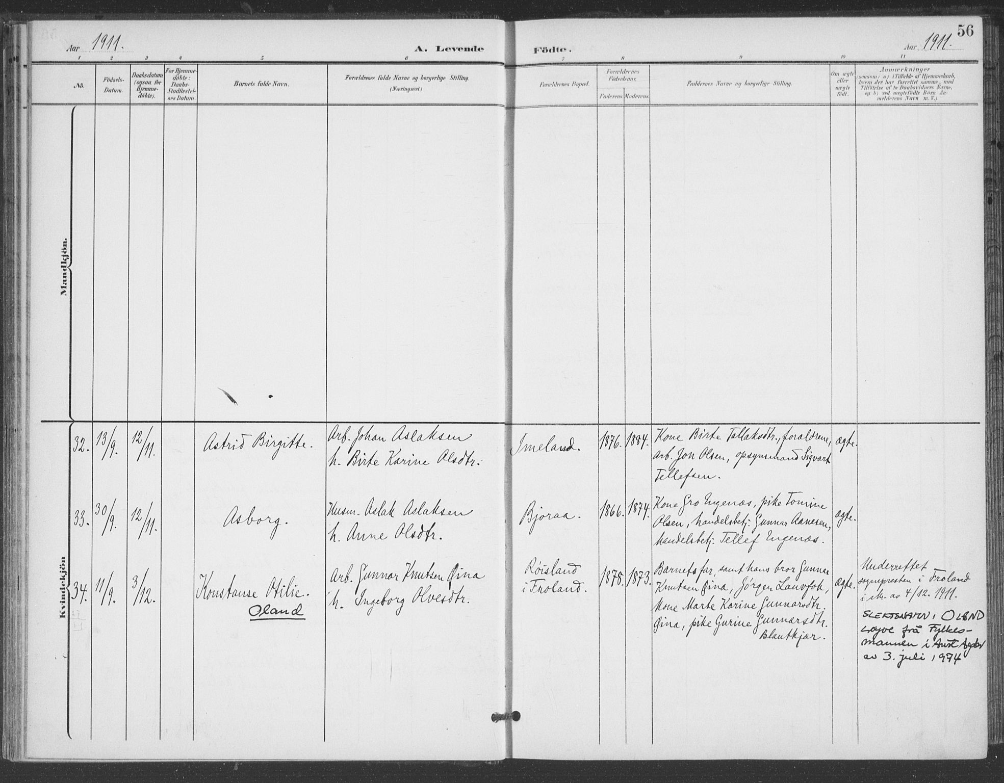 Åmli sokneprestkontor, AV/SAK-1111-0050/F/Fa/Fac/L0012: Parish register (official) no. A 12, 1900-1914, p. 56