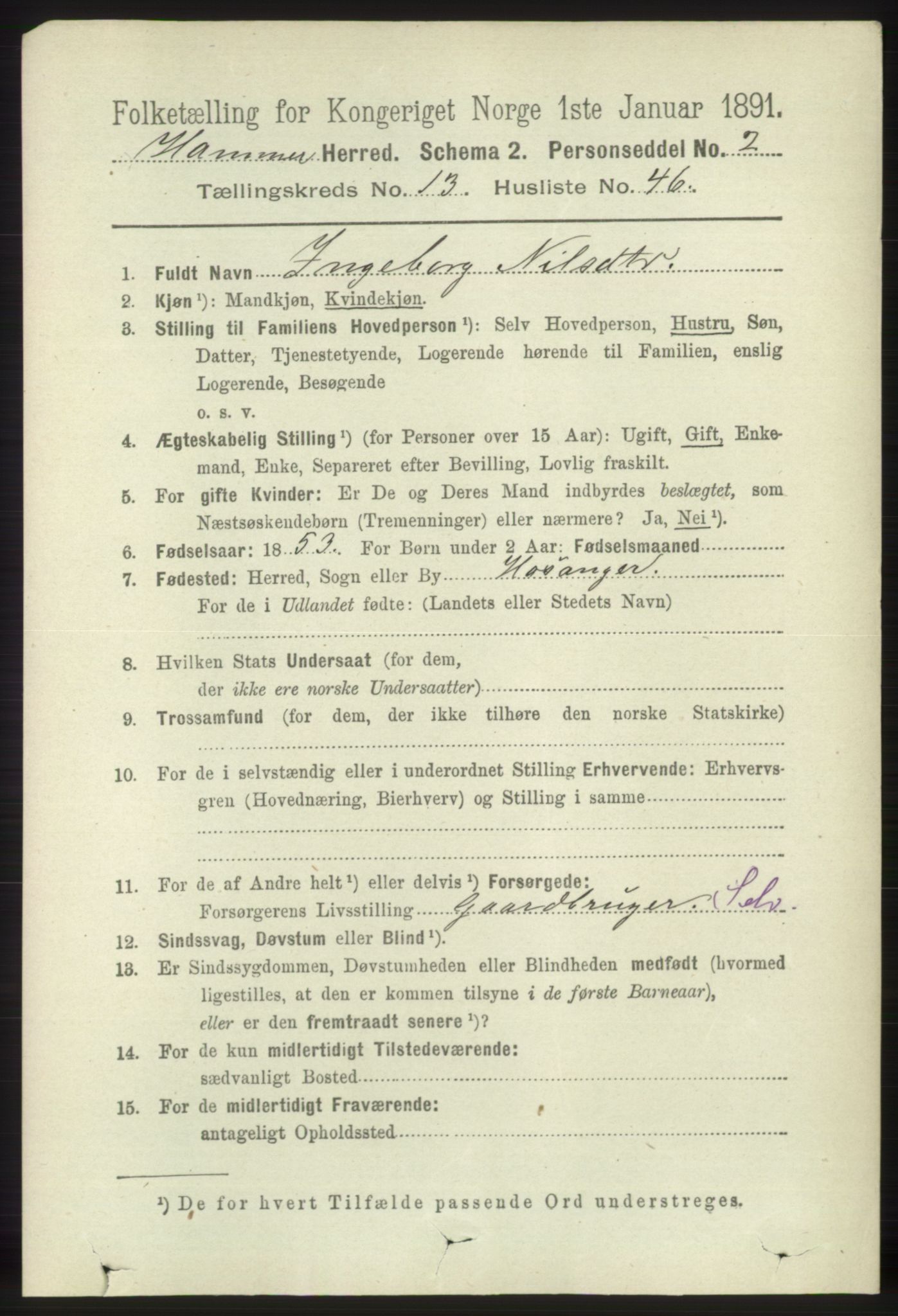 RA, 1891 census for 1254 Hamre, 1891, p. 4341