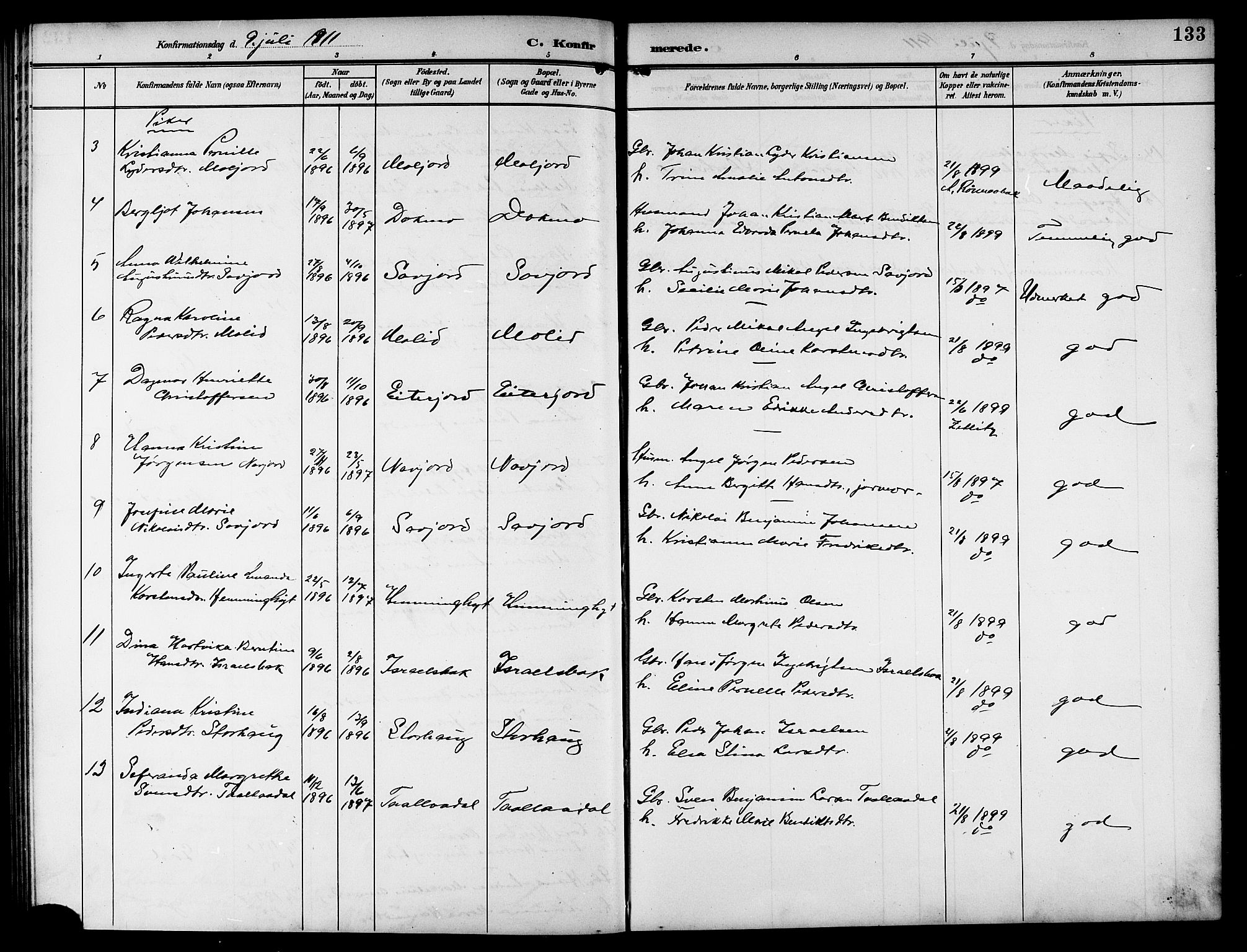 Ministerialprotokoller, klokkerbøker og fødselsregistre - Nordland, SAT/A-1459/846/L0655: Parish register (copy) no. 846C05, 1902-1916, p. 133