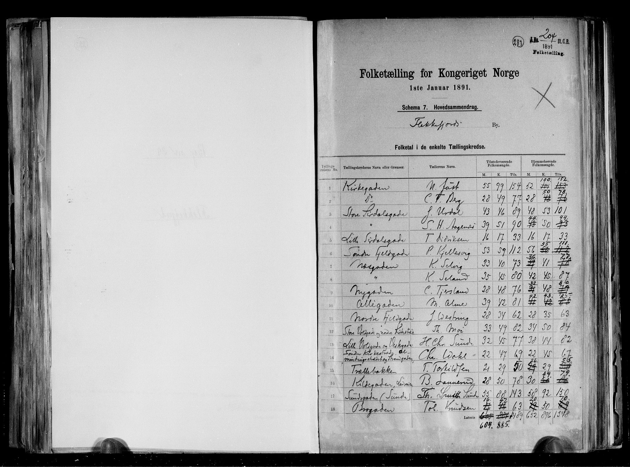 RA, 1891 census for 1004 Flekkefjord, 1891, p. 2