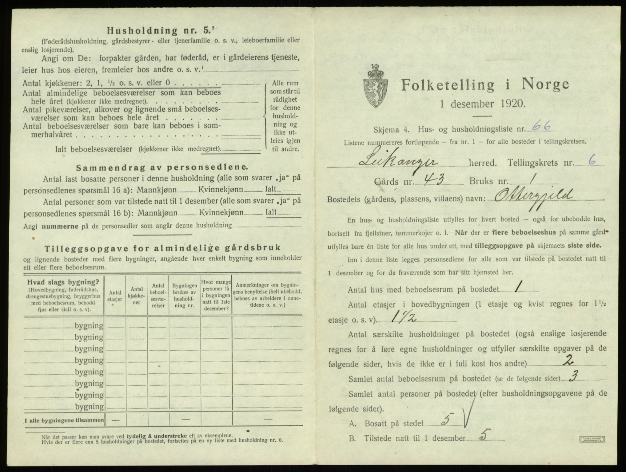 SAB, 1920 census for Leikanger, 1920, p. 689