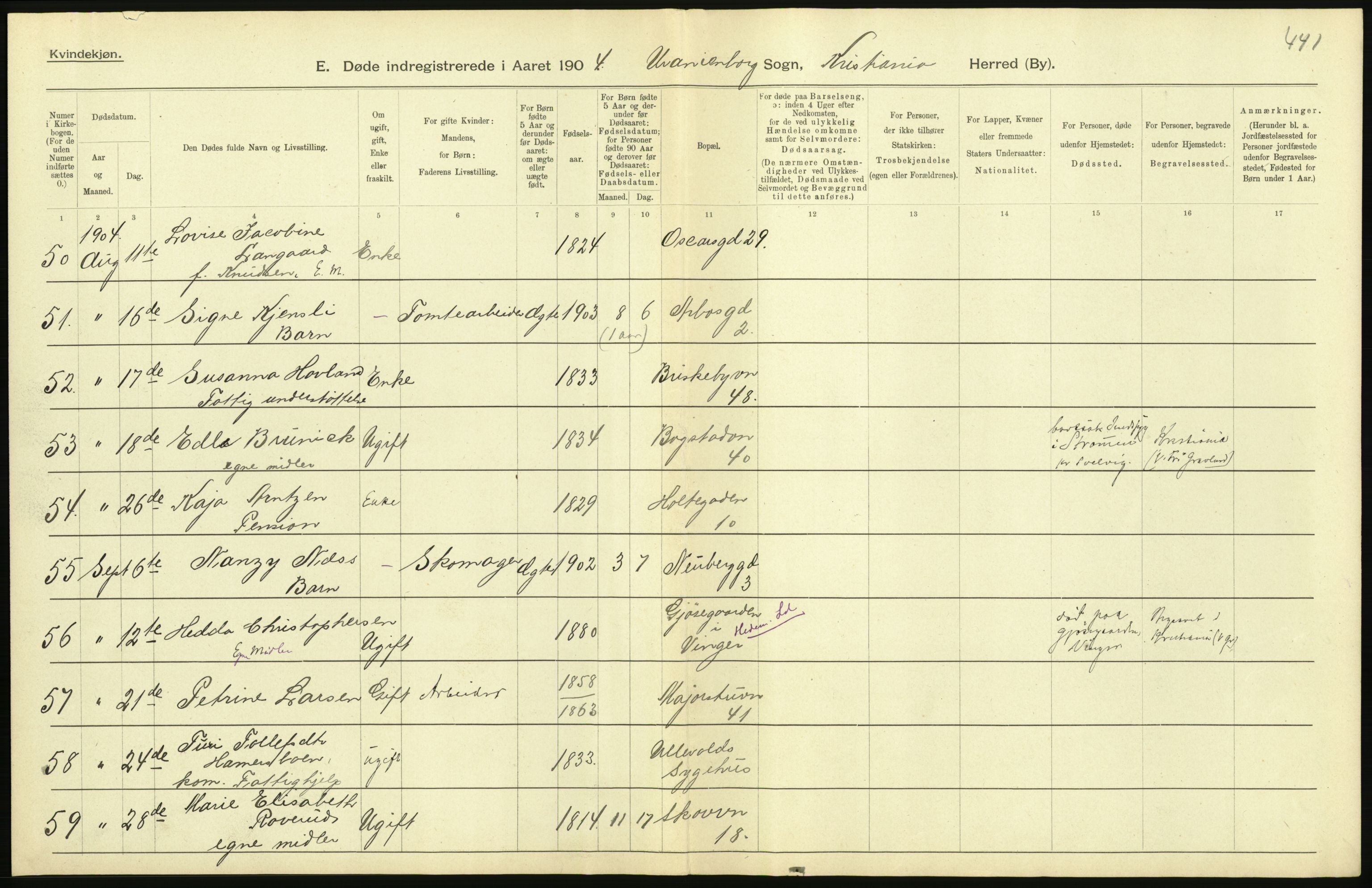 Statistisk sentralbyrå, Sosiodemografiske emner, Befolkning, AV/RA-S-2228/D/Df/Dfa/Dfab/L0004: Kristiania: Gifte, døde, 1904, p. 285