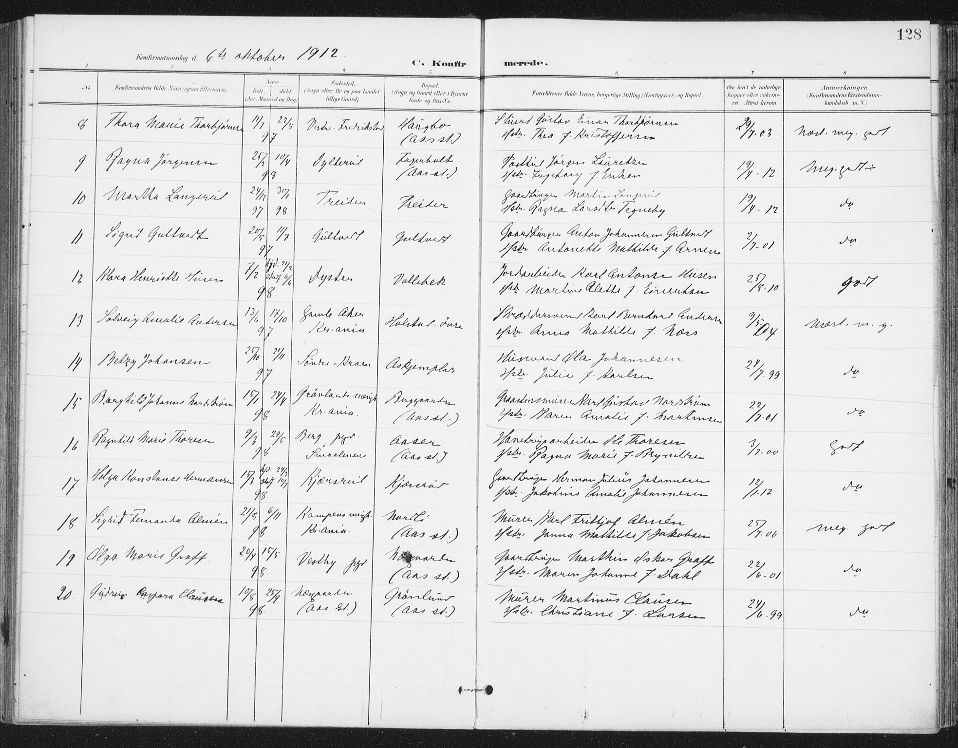 Ås prestekontor Kirkebøker, SAO/A-10894/F/Fa/L0010: Parish register (official) no. I 10, 1900-1918, p. 128