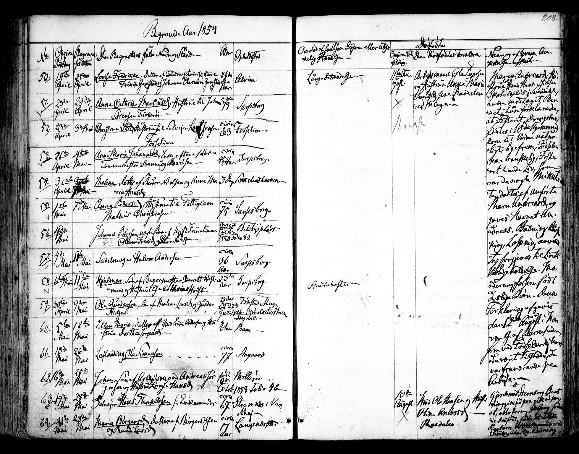 Tune prestekontor Kirkebøker, SAO/A-2007/F/Fa/L0011: Parish register (official) no. 11, 1852-1856, p. 208