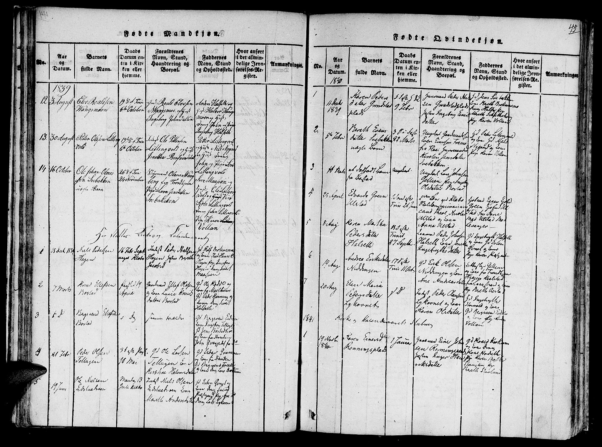 Ministerialprotokoller, klokkerbøker og fødselsregistre - Sør-Trøndelag, SAT/A-1456/618/L0439: Parish register (official) no. 618A04 /1, 1816-1843, p. 45