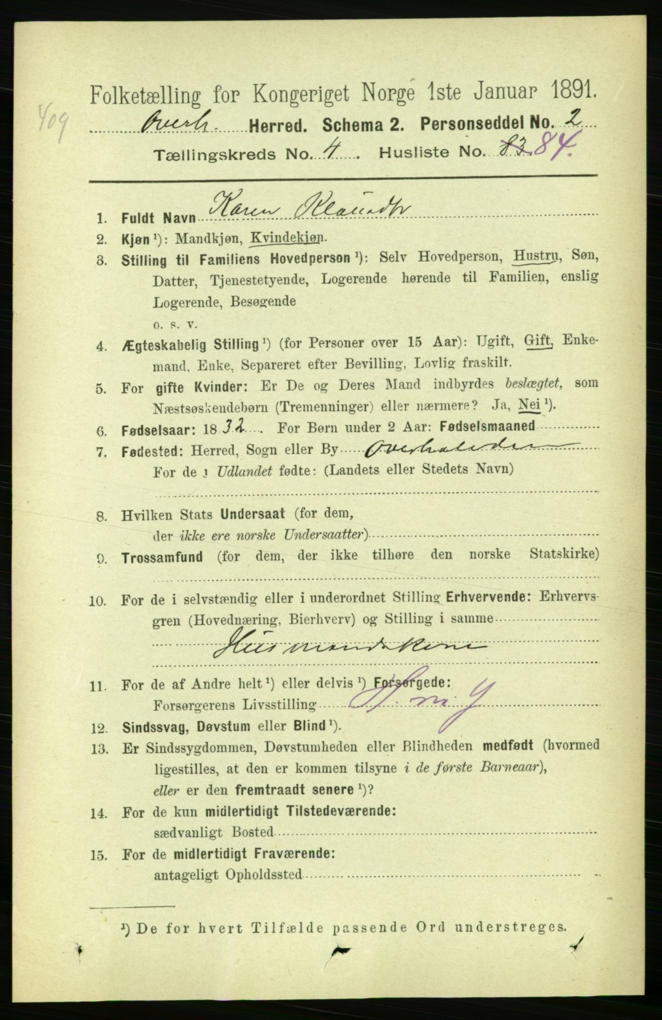 RA, 1891 census for 1744 Overhalla, 1891, p. 1586