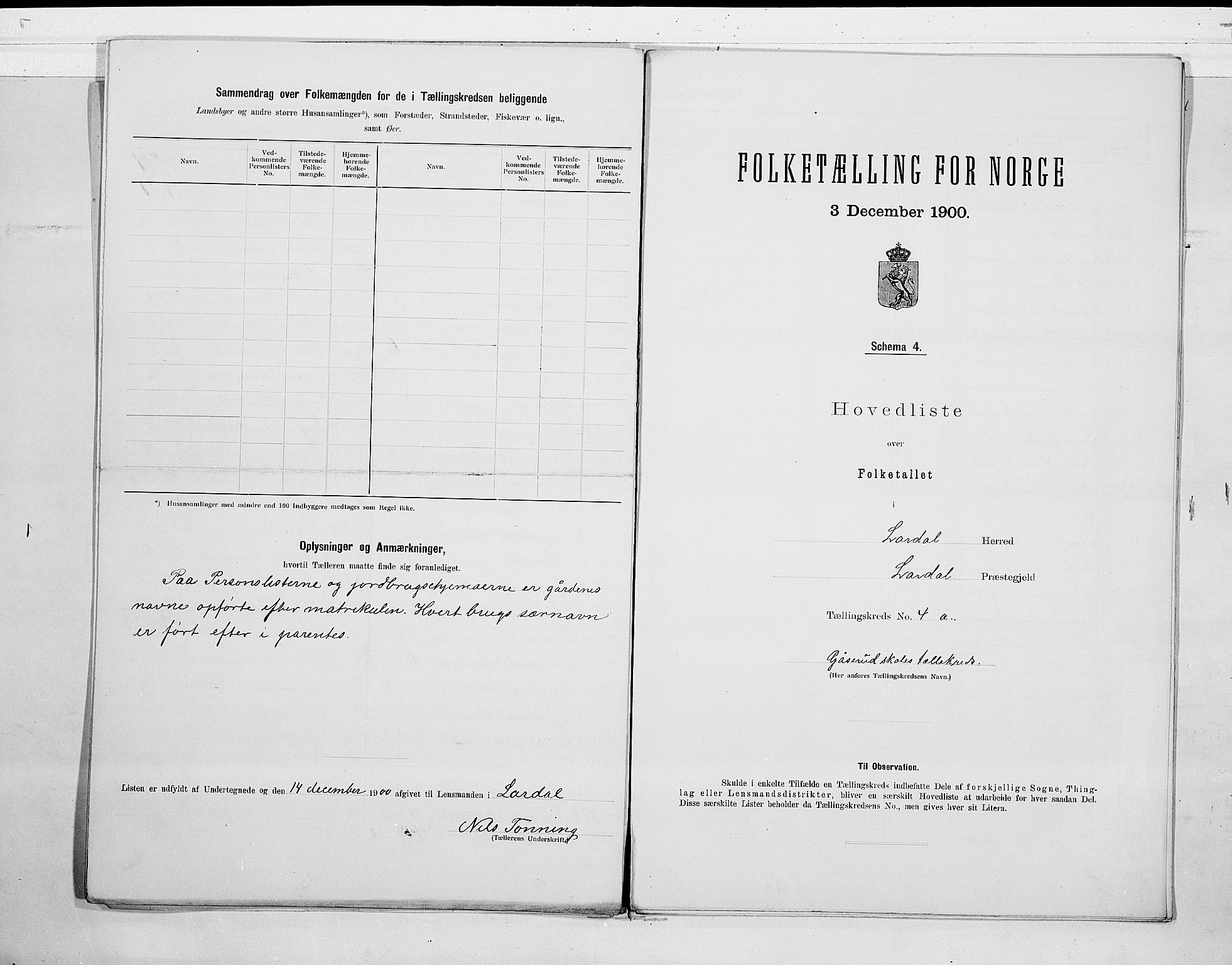 RA, 1900 census for Lardal, 1900, p. 10