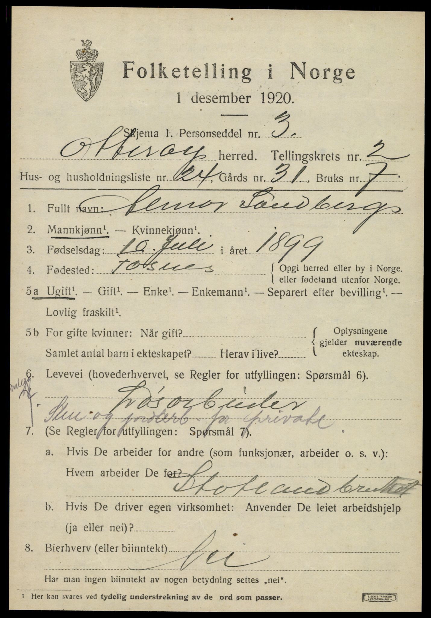 SAT, 1920 census for Otterøy, 1920, p. 1375