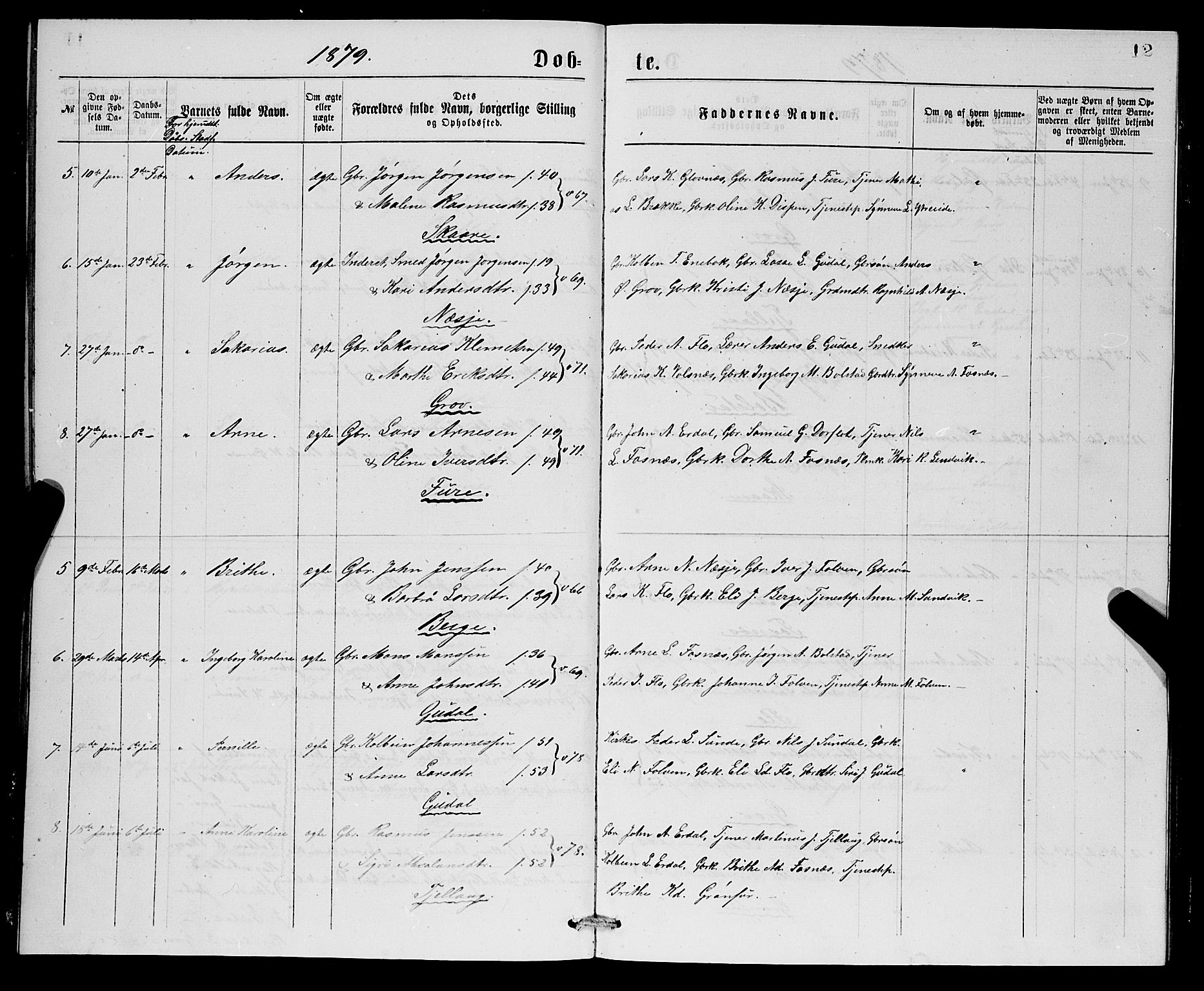 Stryn Sokneprestembete, AV/SAB-A-82501: Parish register (copy) no. C 2, 1877-1881, p. 12