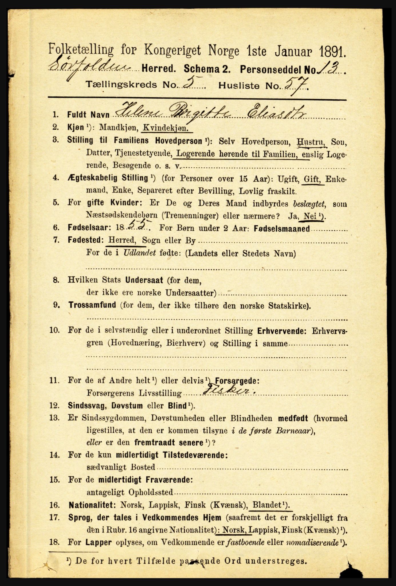 RA, 1891 census for 1845 Sørfold, 1891, p. 1770