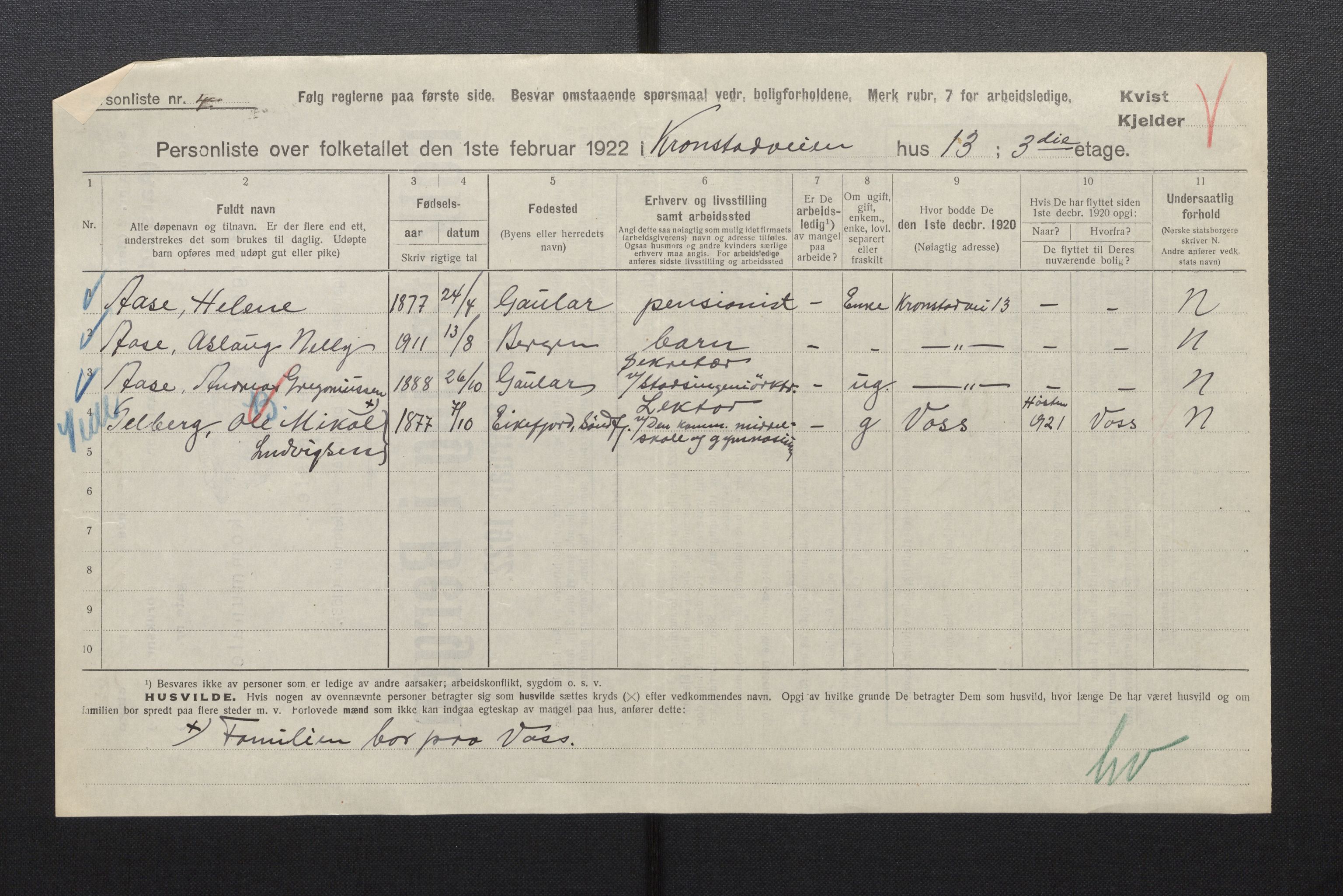 SAB, Municipal Census 1922 for Bergen, 1922, p. 54796