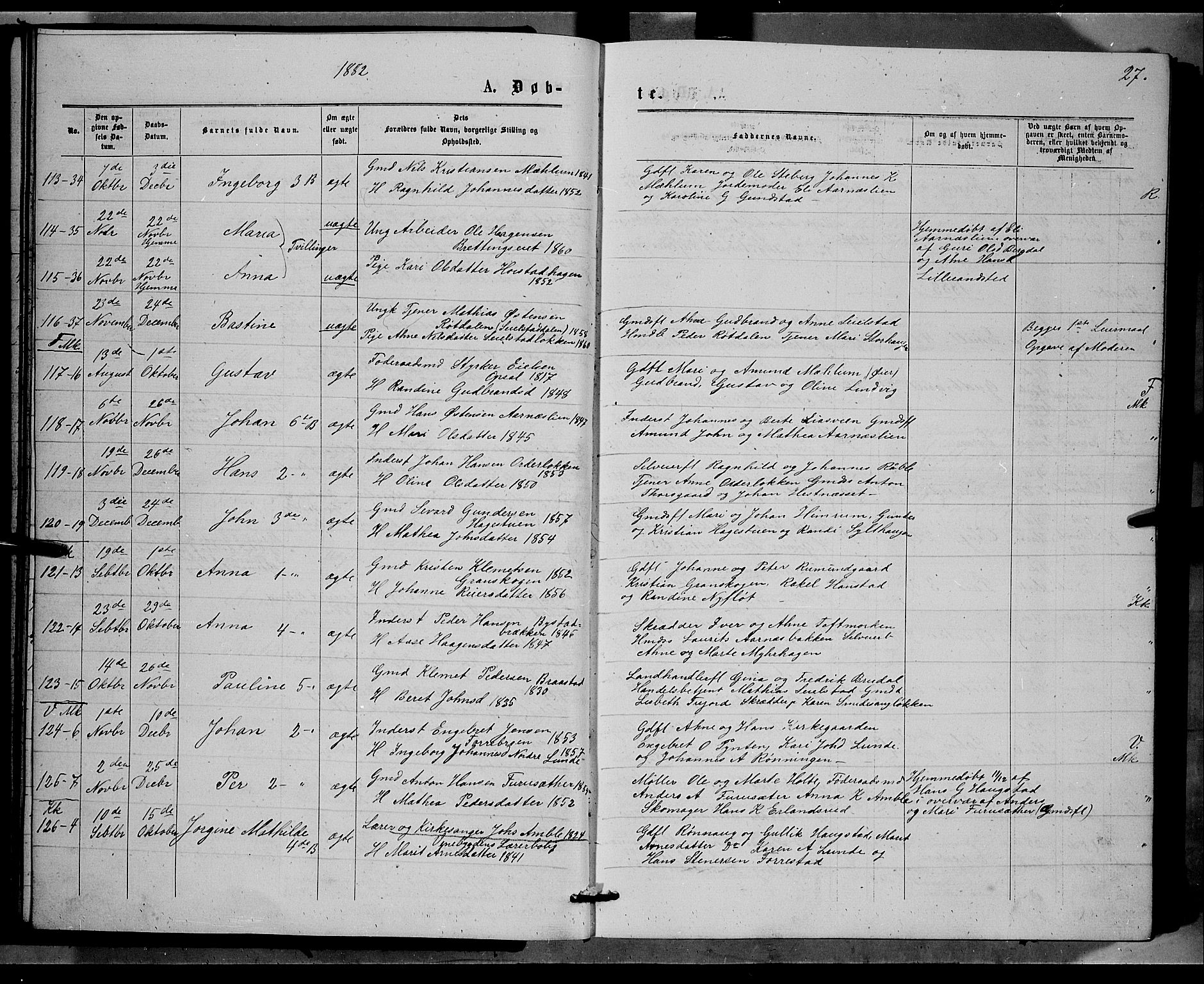 Ringebu prestekontor, SAH/PREST-082/H/Ha/Hab/L0006: Parish register (copy) no. 6, 1880-1898, p. 27