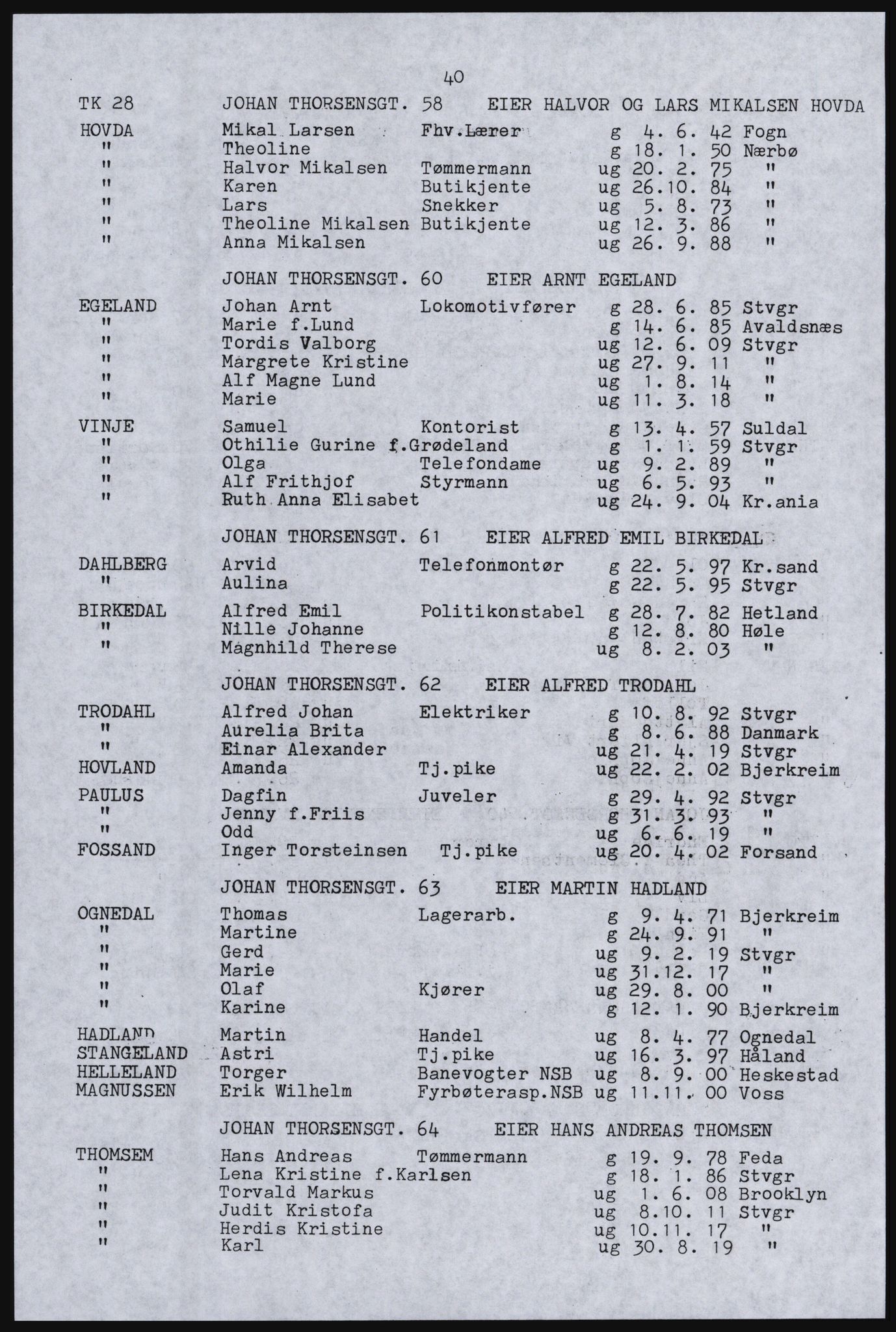 SAST, Copy of 1920 census for Stavanger, 1920, p. 46