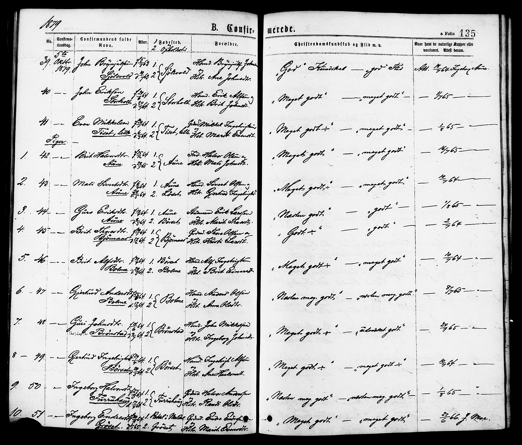 Ministerialprotokoller, klokkerbøker og fødselsregistre - Møre og Romsdal, AV/SAT-A-1454/598/L1068: Parish register (official) no. 598A02, 1872-1881, p. 135